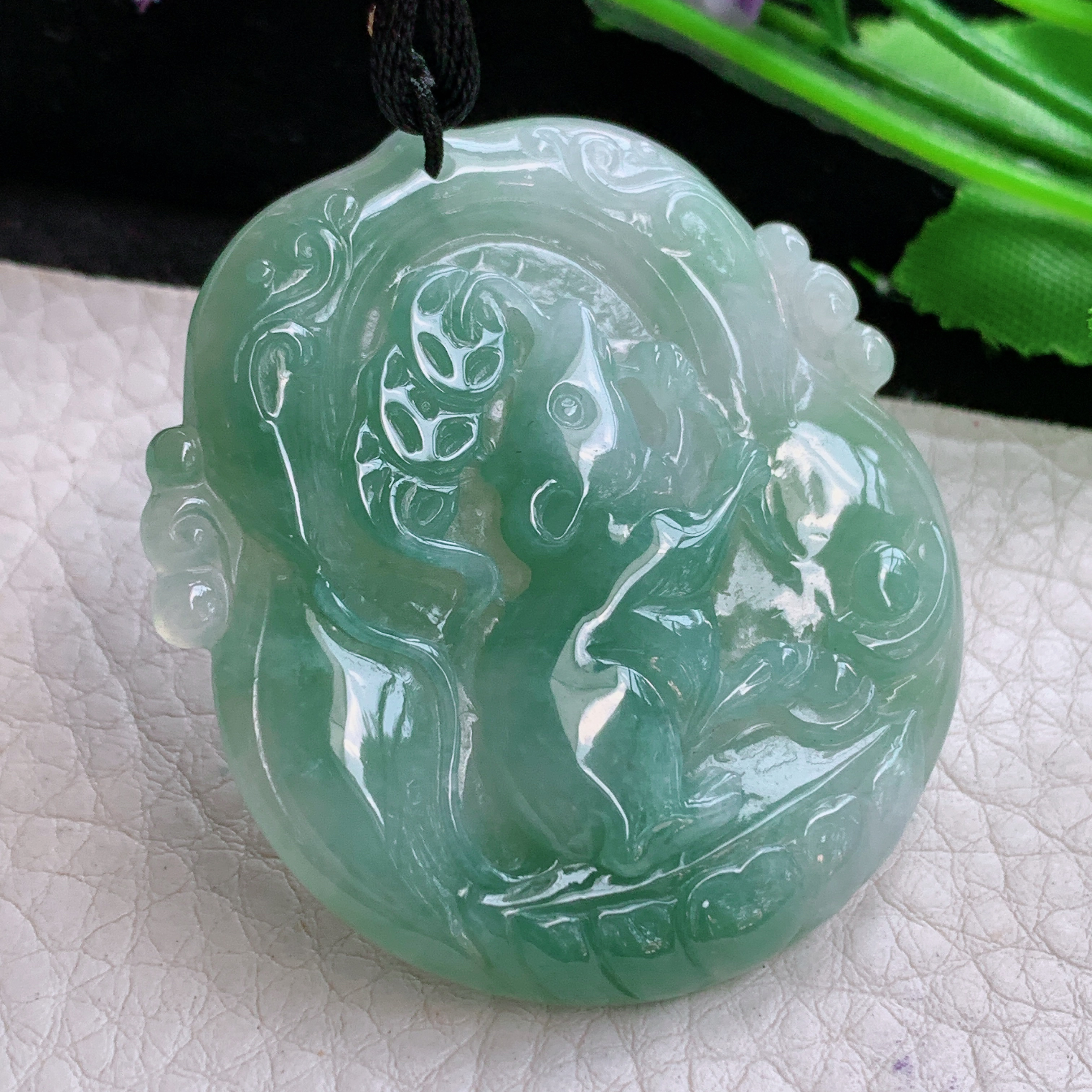 f8实拍48*44.5*6缅甸天然翡翠飘花招财鼠吊坠生肖守护神项坠