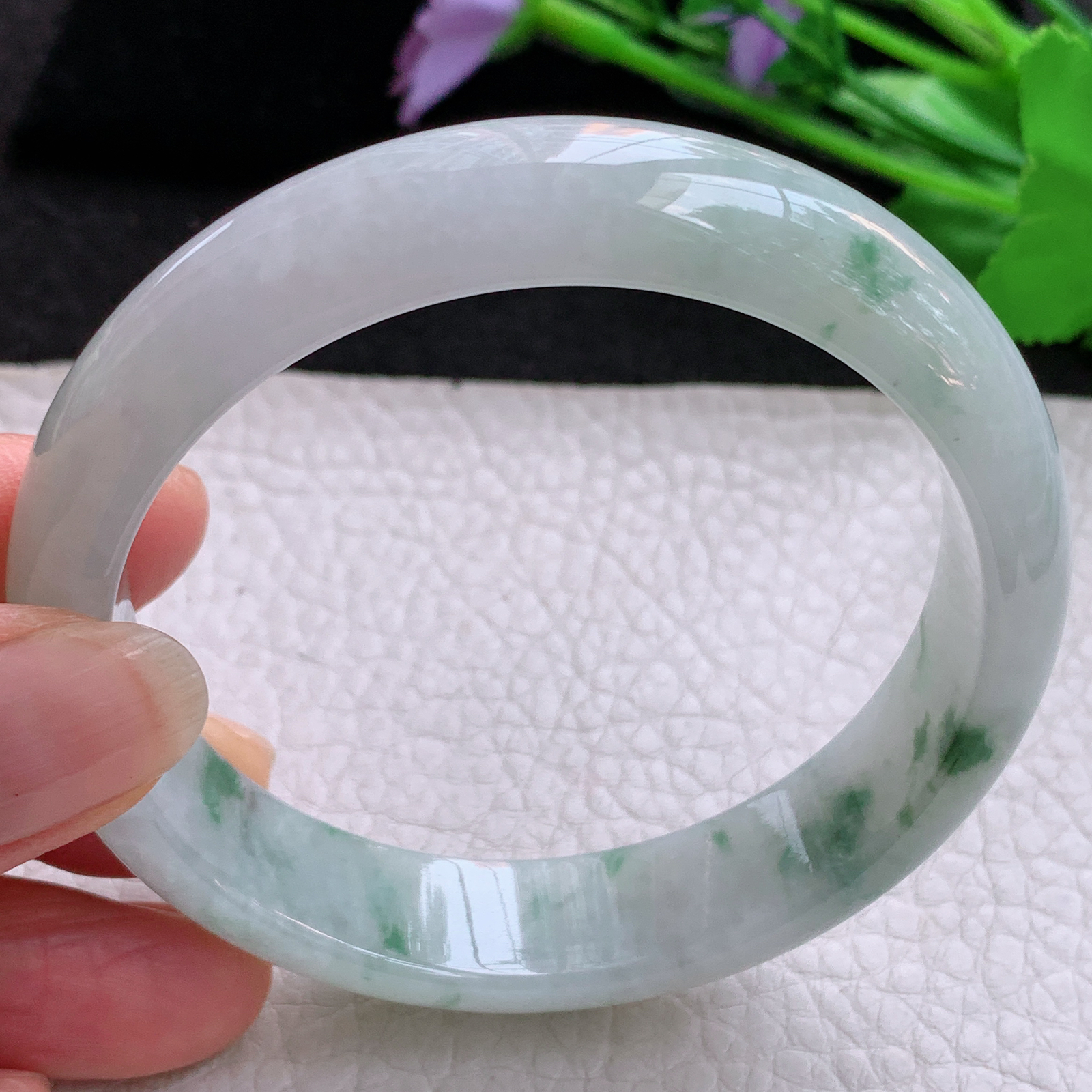 ee实拍58*13.9**7.6轮胎镯 天然缅甸翡翠A货胶感冰飘花宽边玉手环