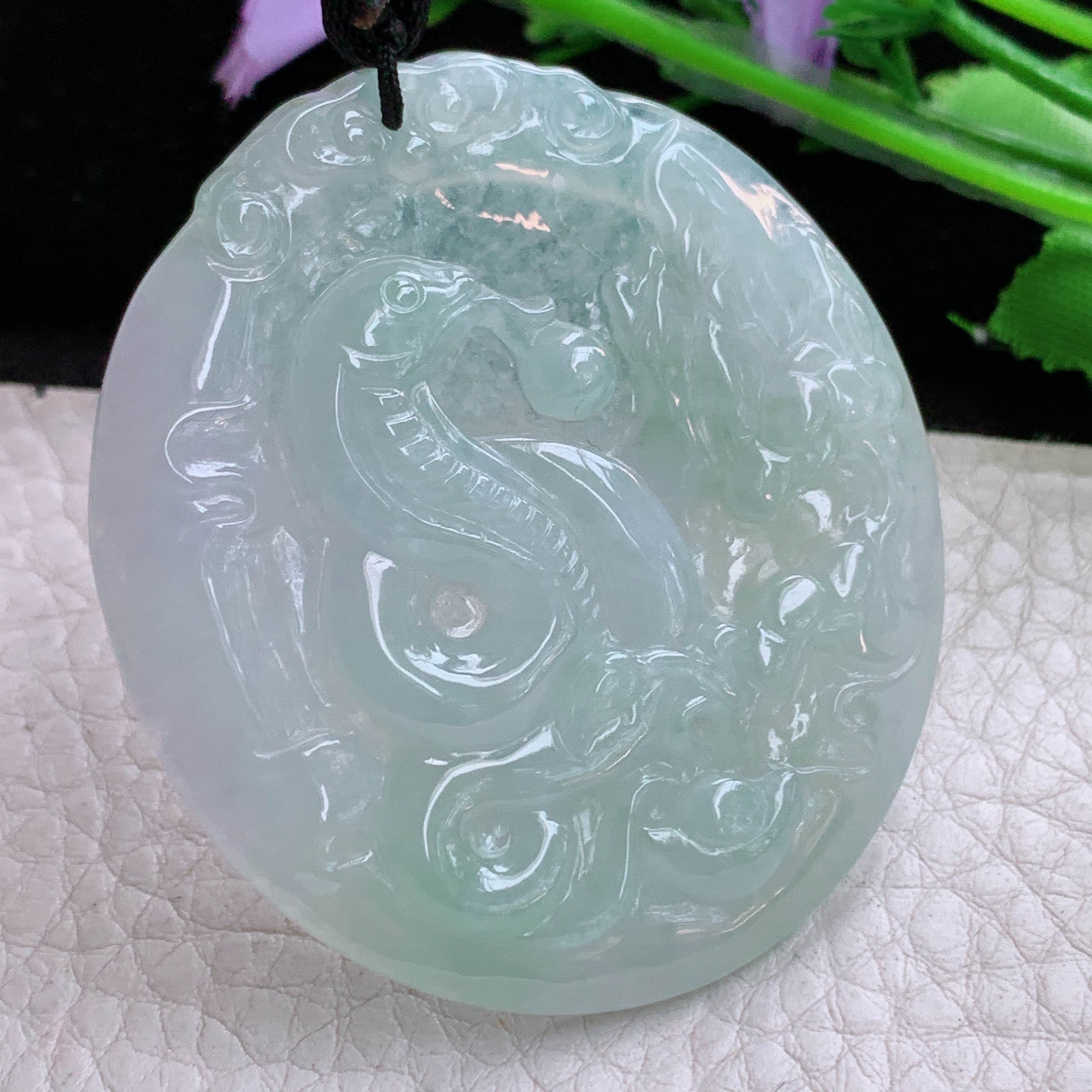 f8实拍52.5*47.2*5.3缅甸天然翡翠淡水绿生肖蛇吊坠腰缠万贯玉坠