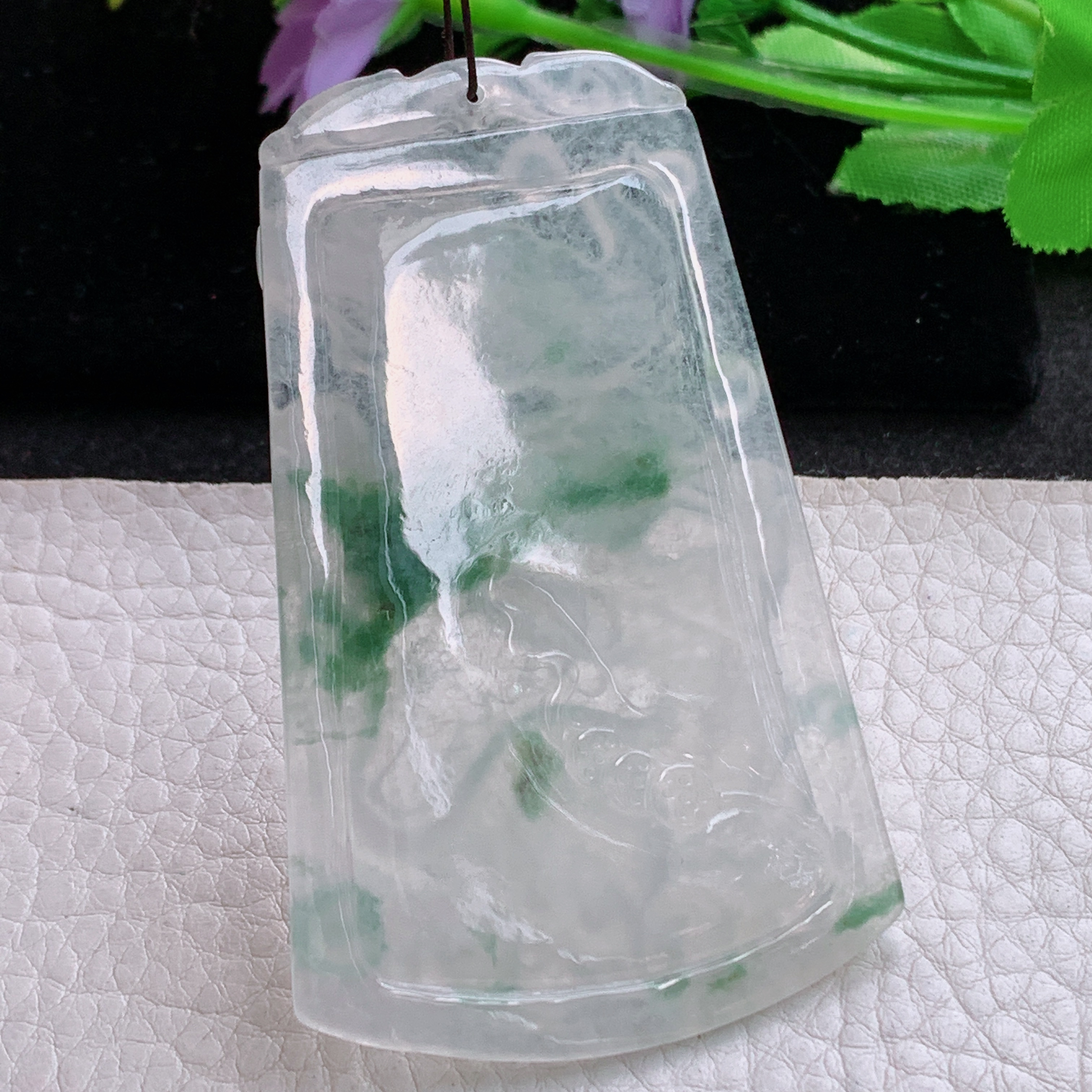 Sx实拍71.8*45*5.8缅甸天然翡翠冰飘花大龙牌吊坠男款飞龙在天项坠