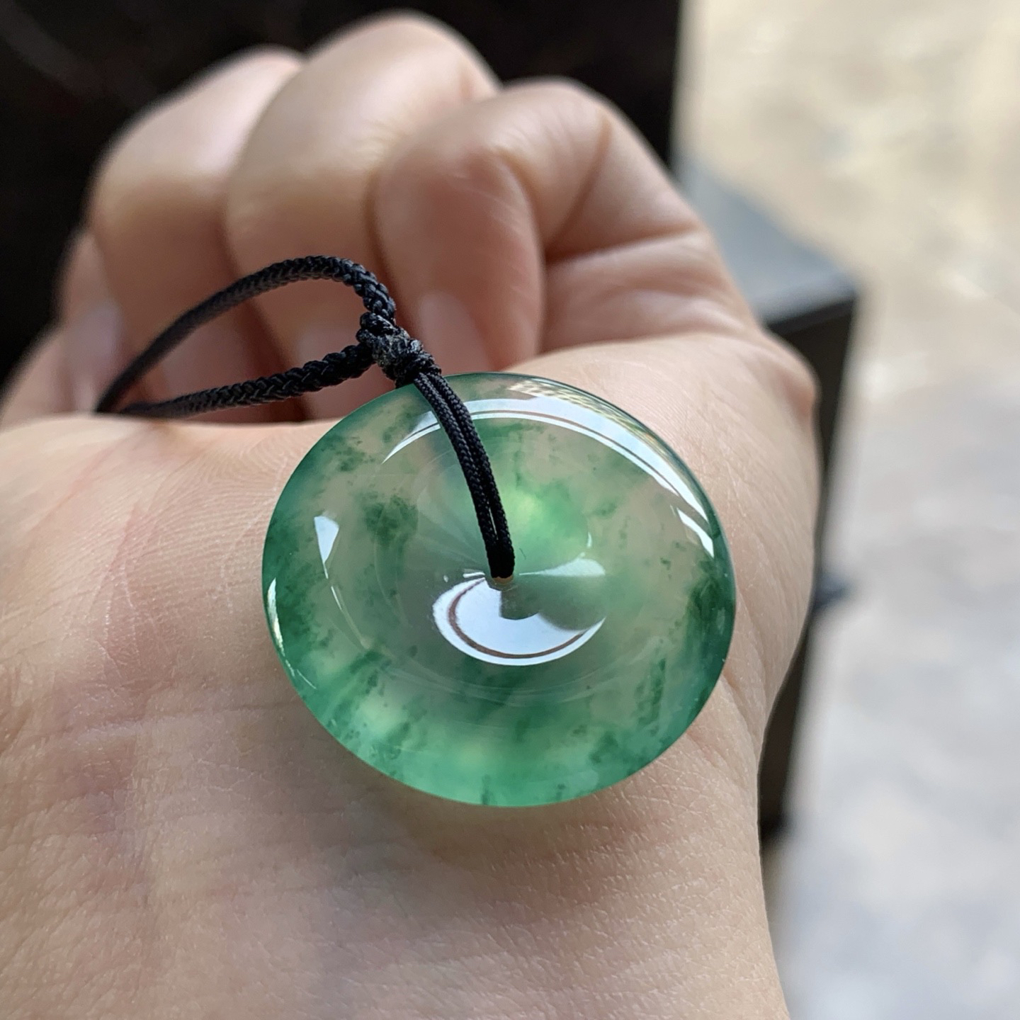 冰种绿花平安扣^_^飘花灵韵 冰透好看