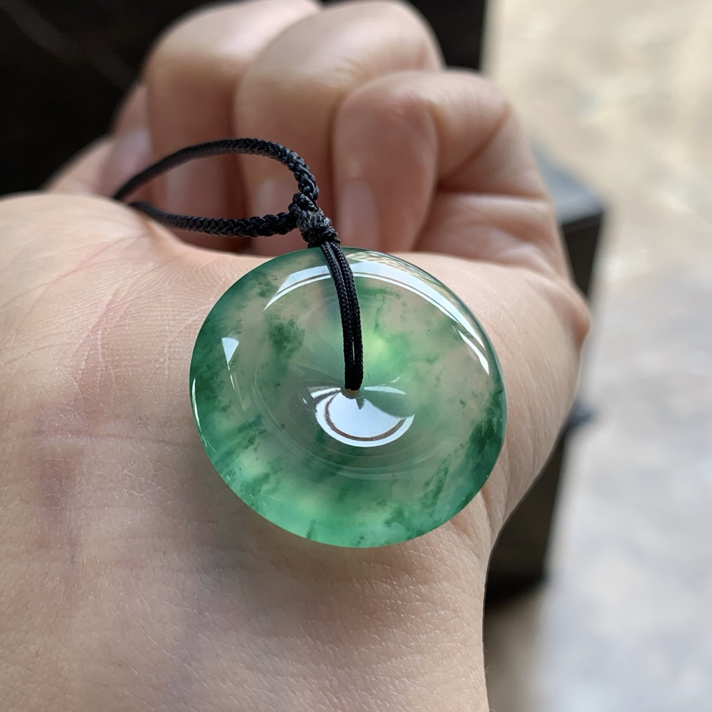 冰种绿花平安扣^_^飘花灵韵 冰透好看