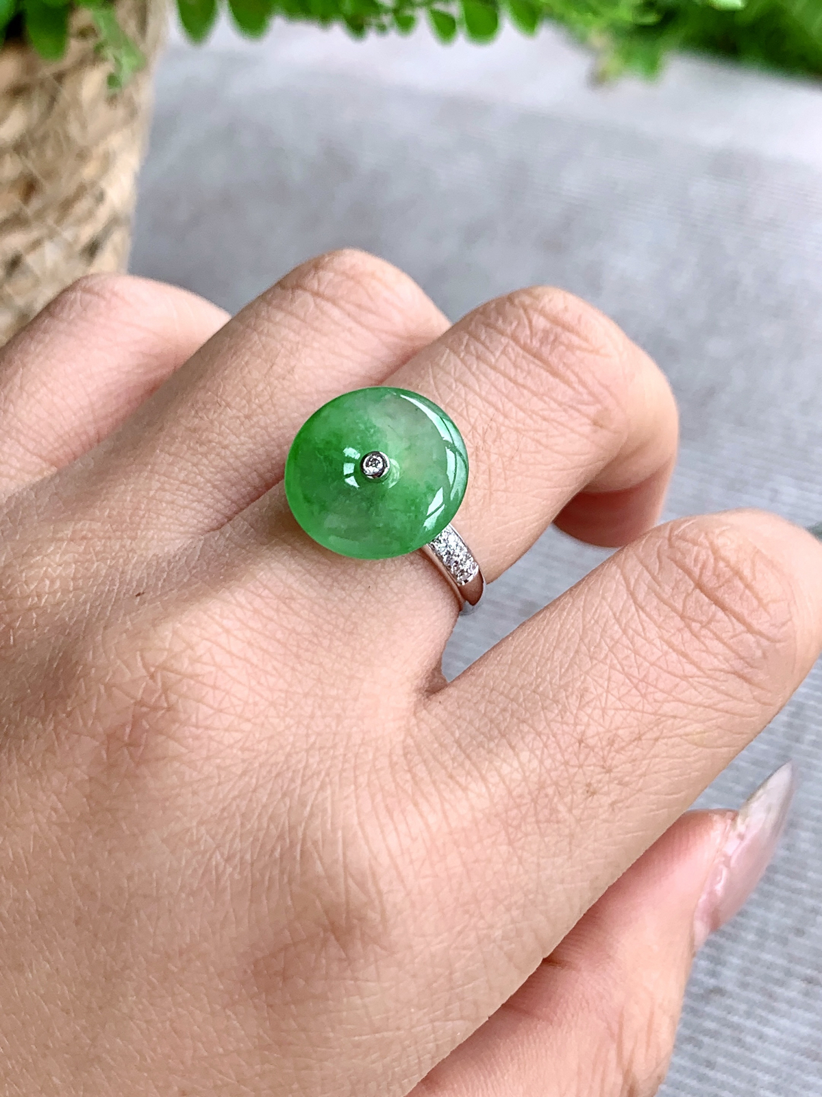 【镶嵌】️高冰飘绿花平安扣戒指
【说明】缅料  18k金镶嵌 性价比高  
【裸石】14.3-3.