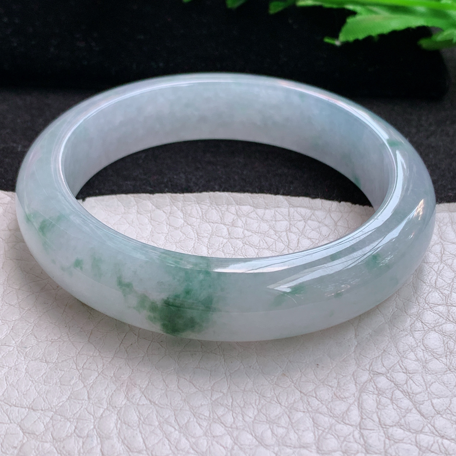 xo飘逸款56*13.5*8.8平安镯 天然缅甸翡翠A货冰飘花宽边玉手环