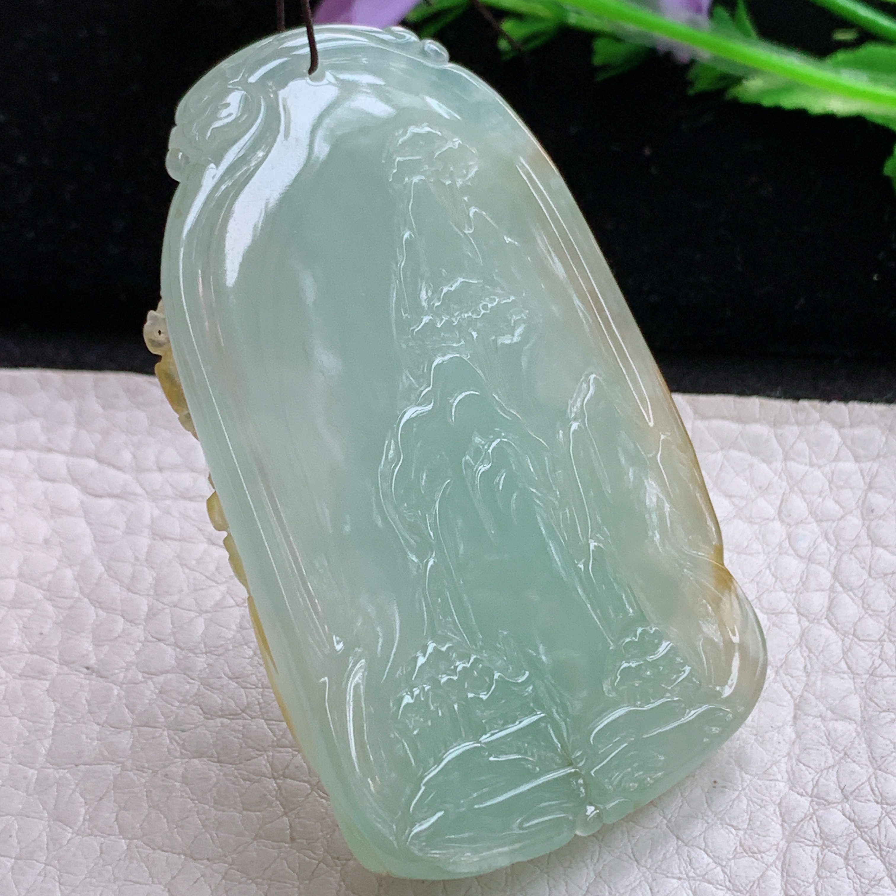 Sx实拍67*41*13.2缅甸天然翡翠冰黄翡虚空藏菩萨吊坠男款坐莲观音项坠