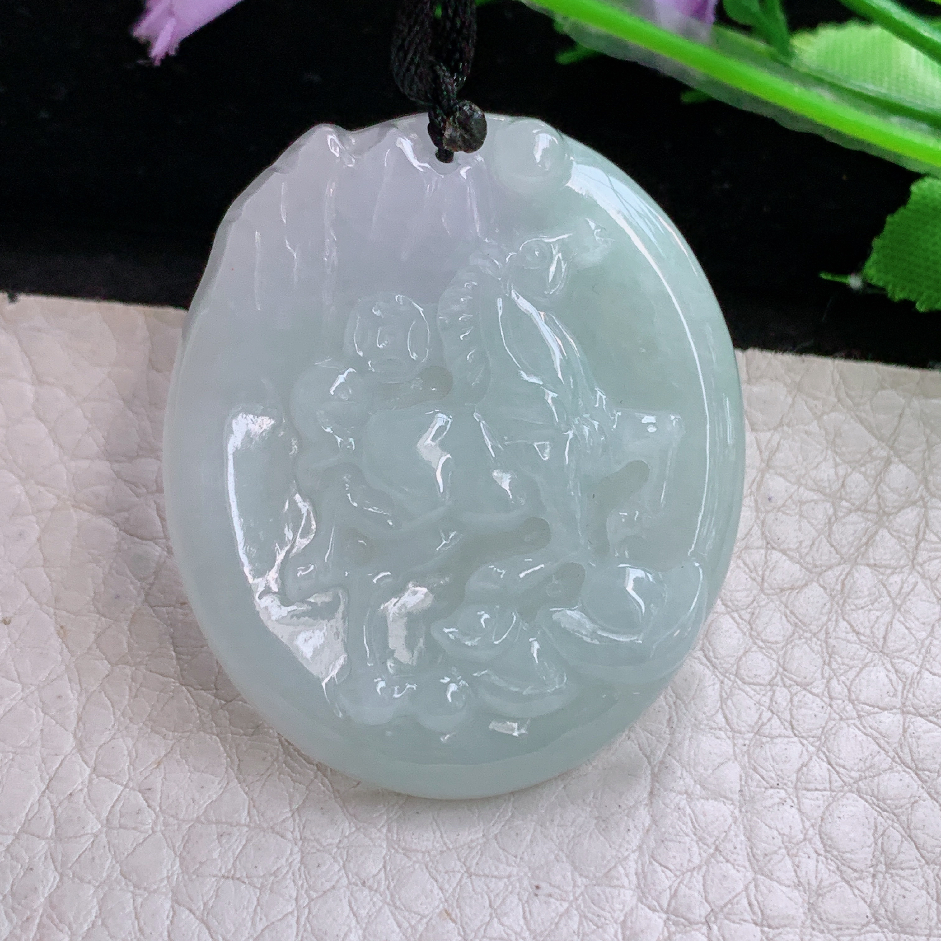 f8实拍42.5*36*5.7缅甸天然翡翠生肖马小吊坠生肖守护神项坠