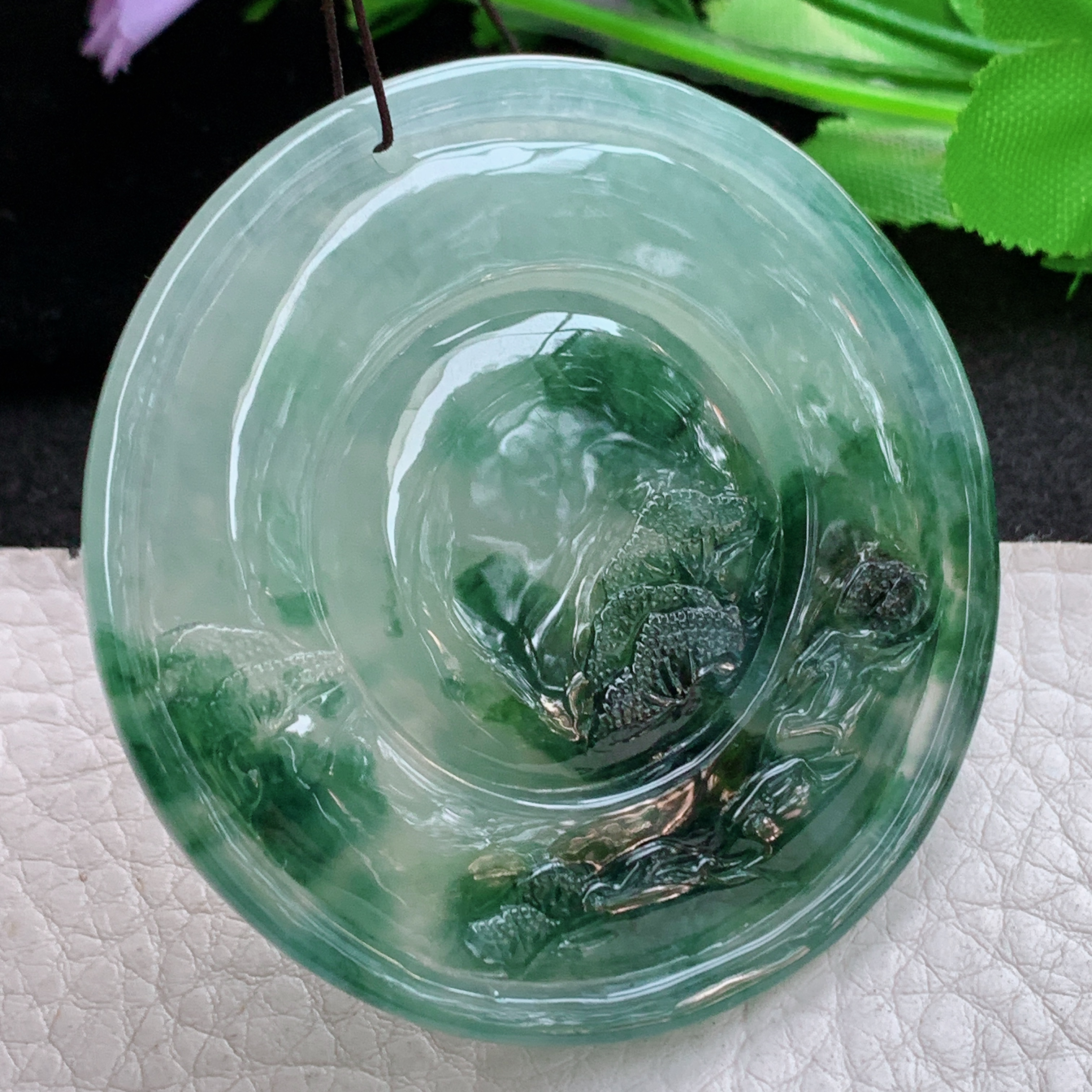 Sx实拍57.8*8缅甸天然翡翠冰飘花大山水牌吊坠步步高升项坠