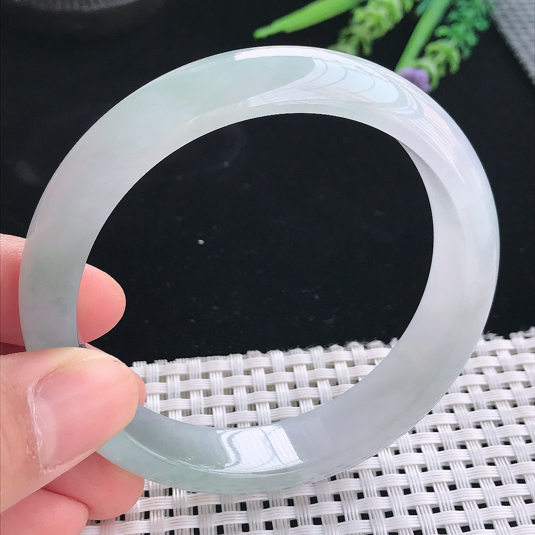 实拍天然翡翠61/14/7.8大圈口老坑冰胶水灵晴底手镯翡翠玉镯手环