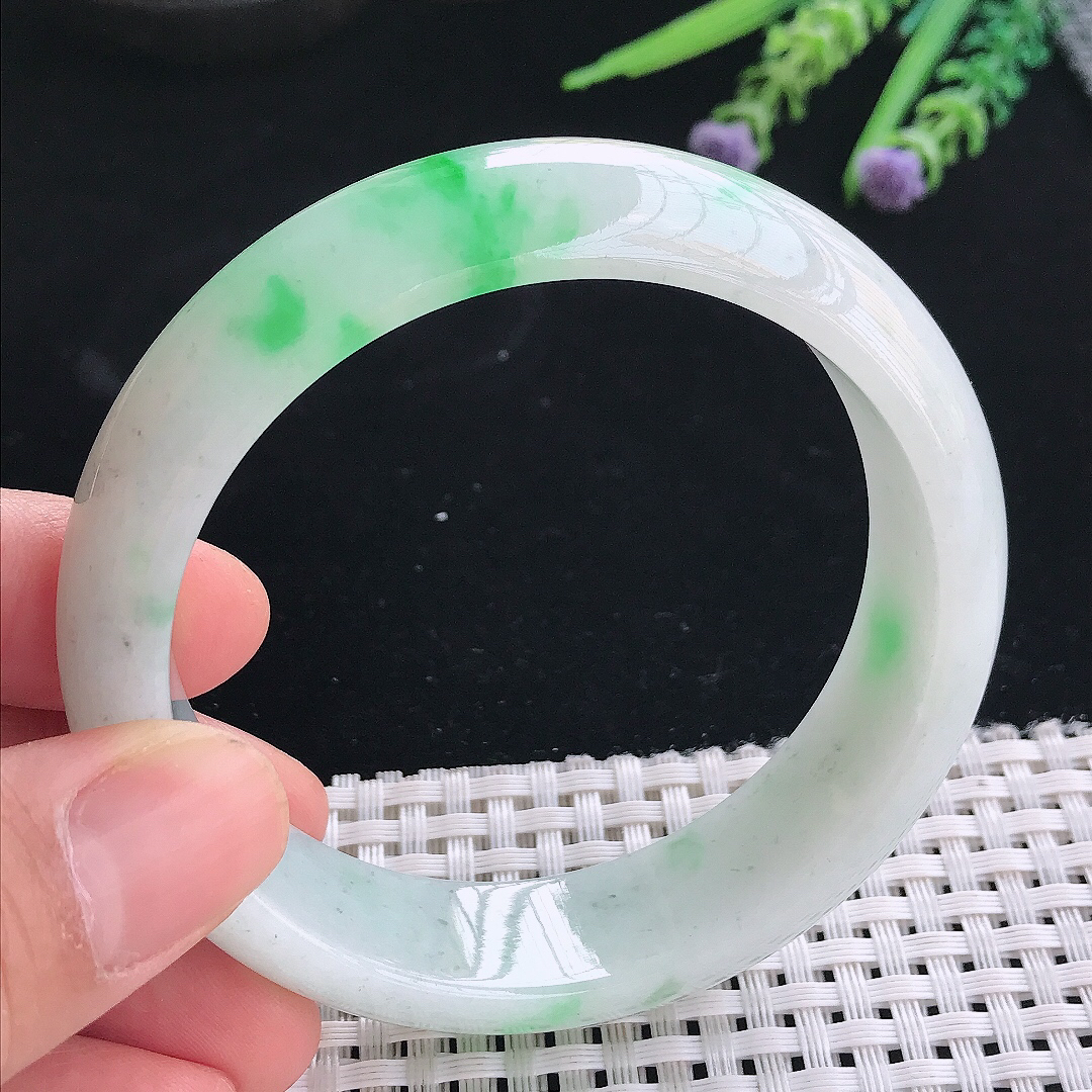 实拍天然翡翠58.5/16.4/8.2老坑冰润飘阳绿轮胎手镯翡翠玉镯手环