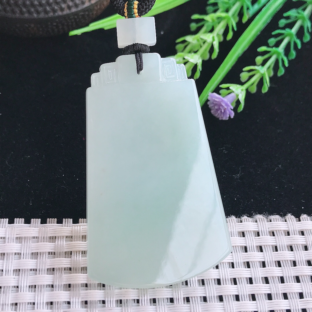 实拍A货翡翠55.8/35.5/6老坑秀气冰润起胶晴底无事牌吊坠翡翠挂件