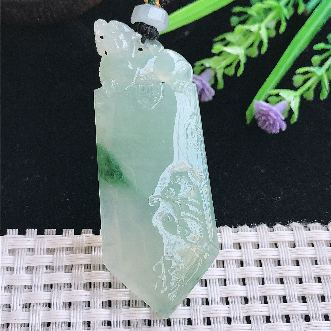 实拍A货翡翠63/24.5/5.6老坑冰胶果冻冰飘花无事牌吊坠翡翠挂件