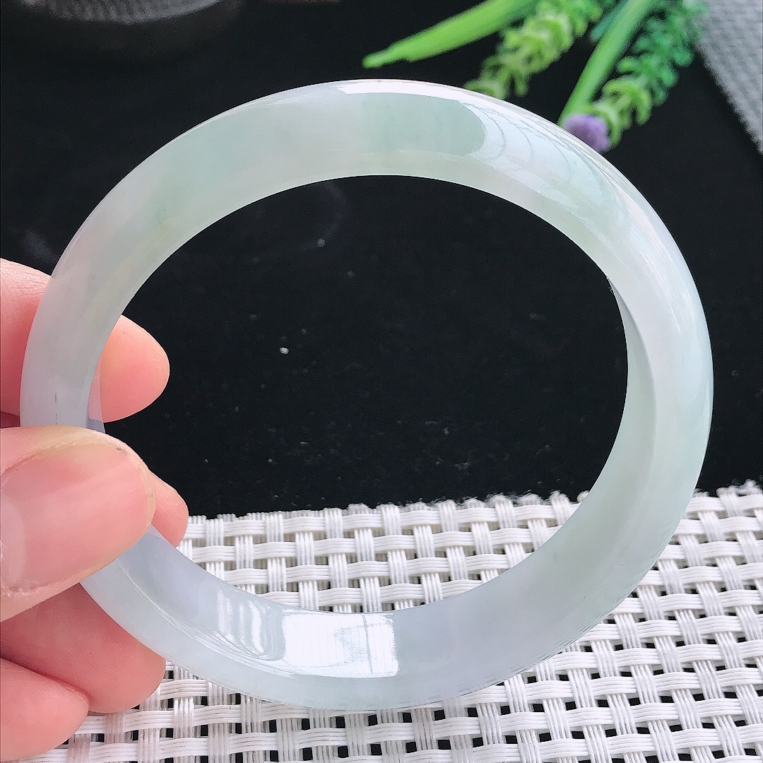 实拍天然翡翠61/14/7.8大圈口老坑冰胶水灵晴底手镯翡翠玉镯手环