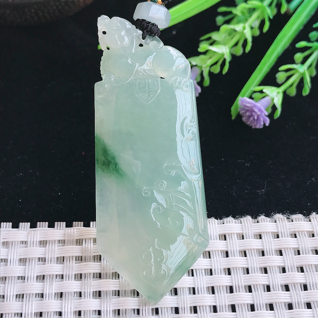 实拍A货翡翠63/24.5/5.6老坑冰胶果冻冰飘花无事牌吊坠翡翠挂件