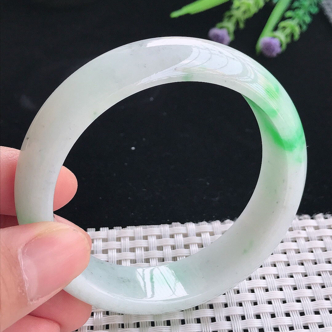 实拍天然翡翠58.5/16.4/8.2老坑冰润飘阳绿轮胎手镯翡翠玉镯手环