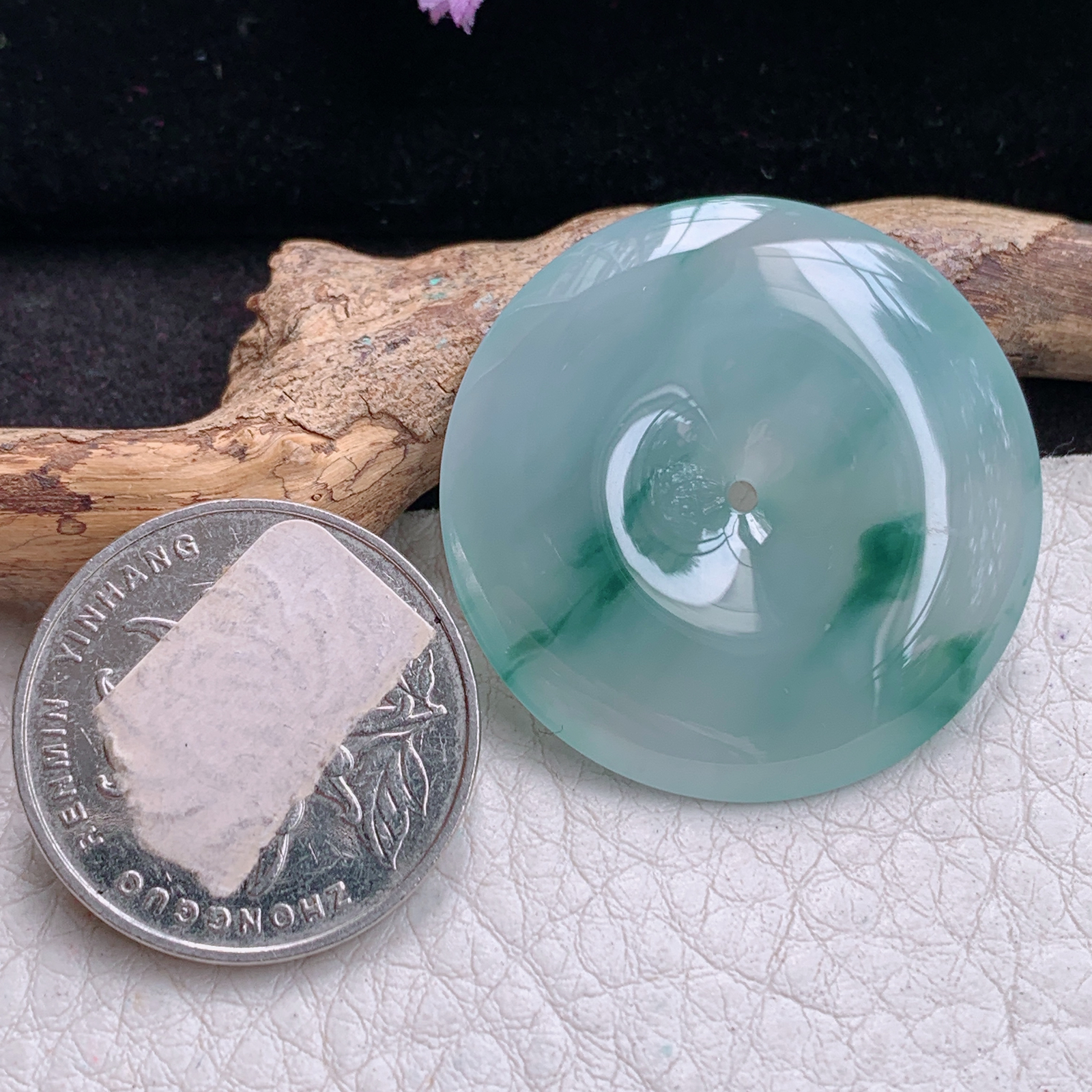 sx实拍34*5.8缅甸天然翡翠冰飘花饱满大平安扣 玉扣玉项坠 玉挂件