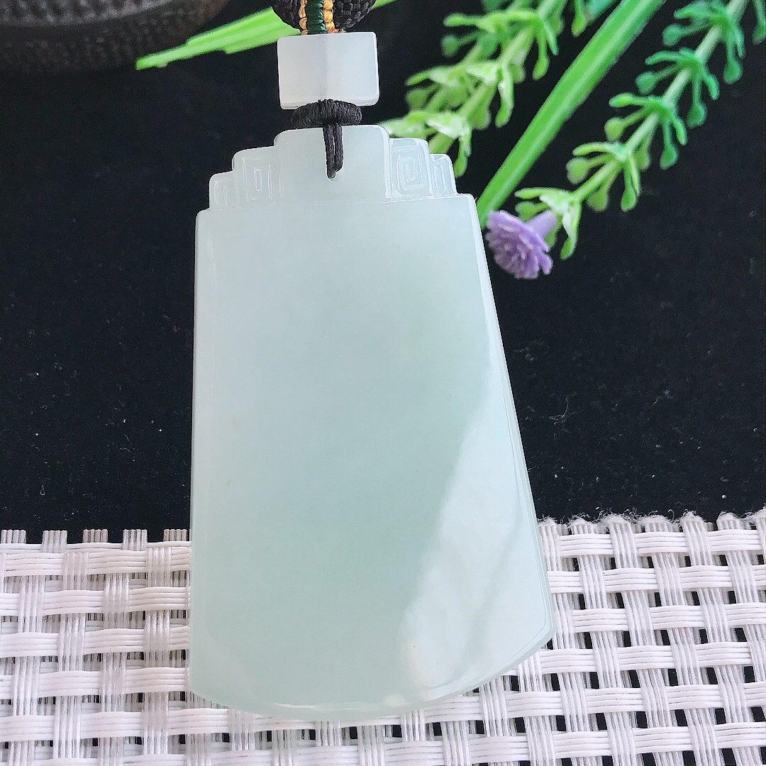 实拍A货翡翠55.8/35.5/6老坑秀气冰润起胶晴底无事牌吊坠翡翠挂件