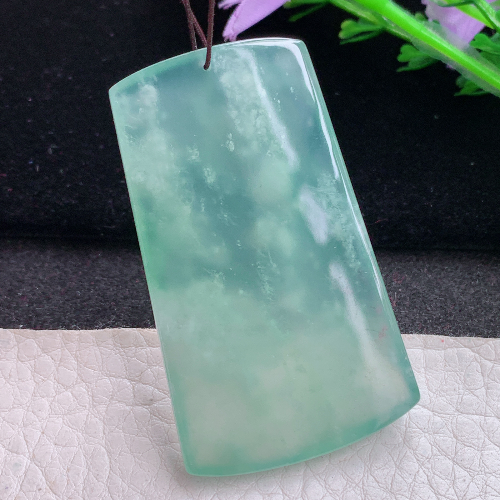 sx实拍54.6*32.8*6.7缅甸天然翡翠冰晴飘雪花绵山水 大好河山玉项坠 玉挂件