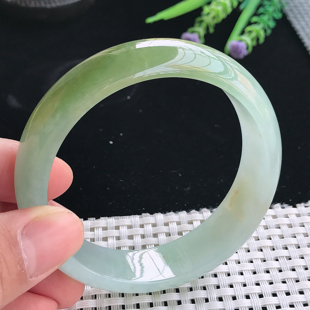 实拍天然翡翠59.5/16.8/7.8轮胎镯老坑冰胶水灵飘黄翡手镯翡翠玉镯手环