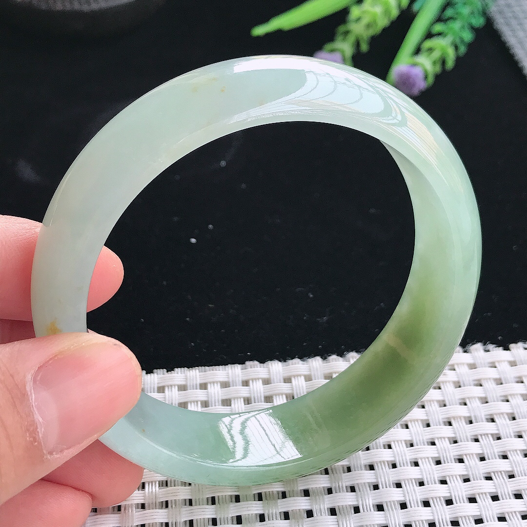 实拍天然翡翠59.5/16.8/7.8轮胎镯老坑冰胶水灵飘黄翡手镯翡翠玉镯手环