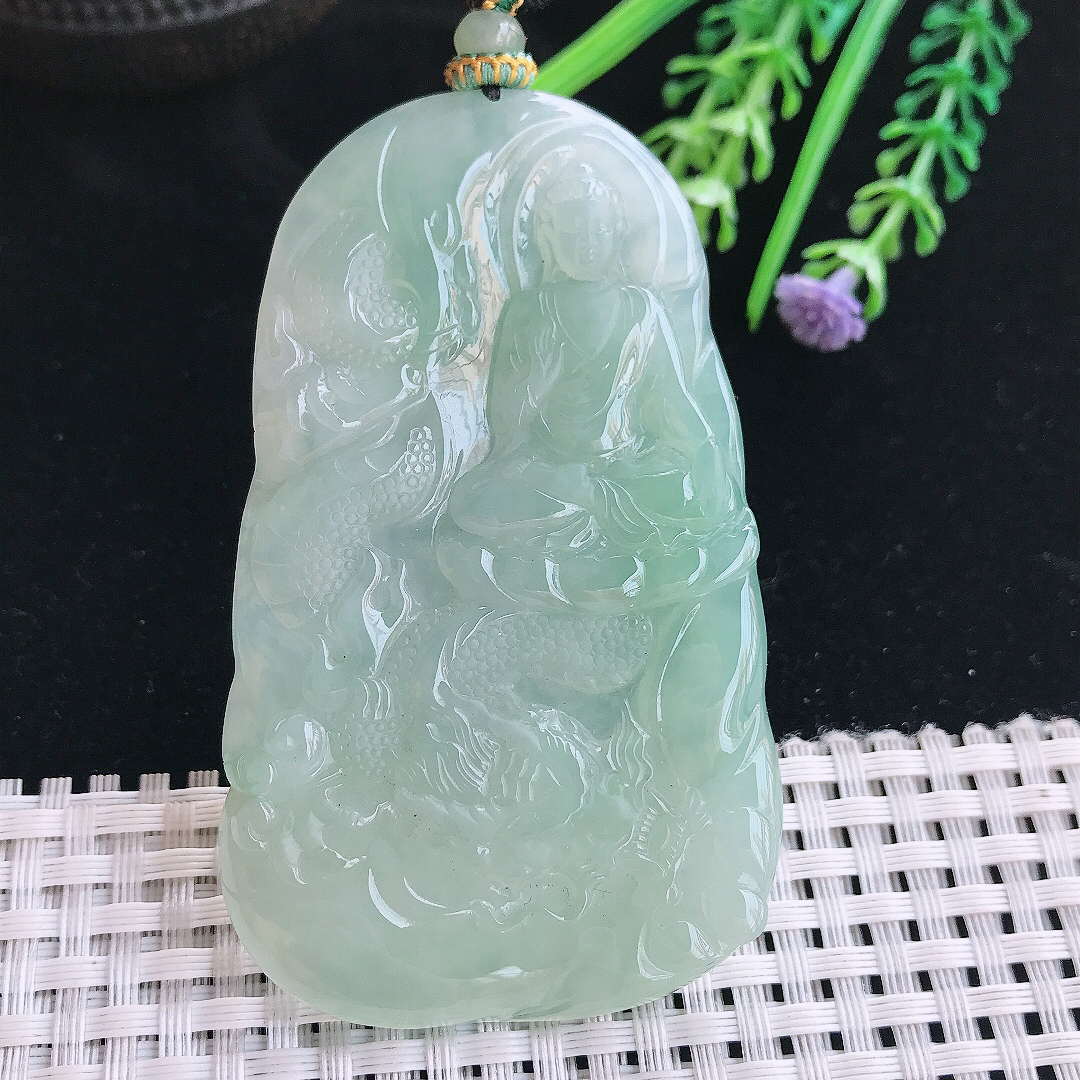 实拍A货翡翠73.8/44.5/5.5老坑冰胶果冻阿弥陀佛吊坠翡翠挂件