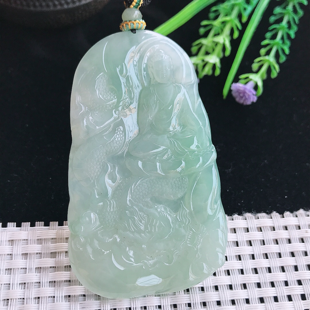 实拍A货翡翠73.8/44.5/5.5老坑冰胶果冻阿弥陀佛吊坠翡翠挂件