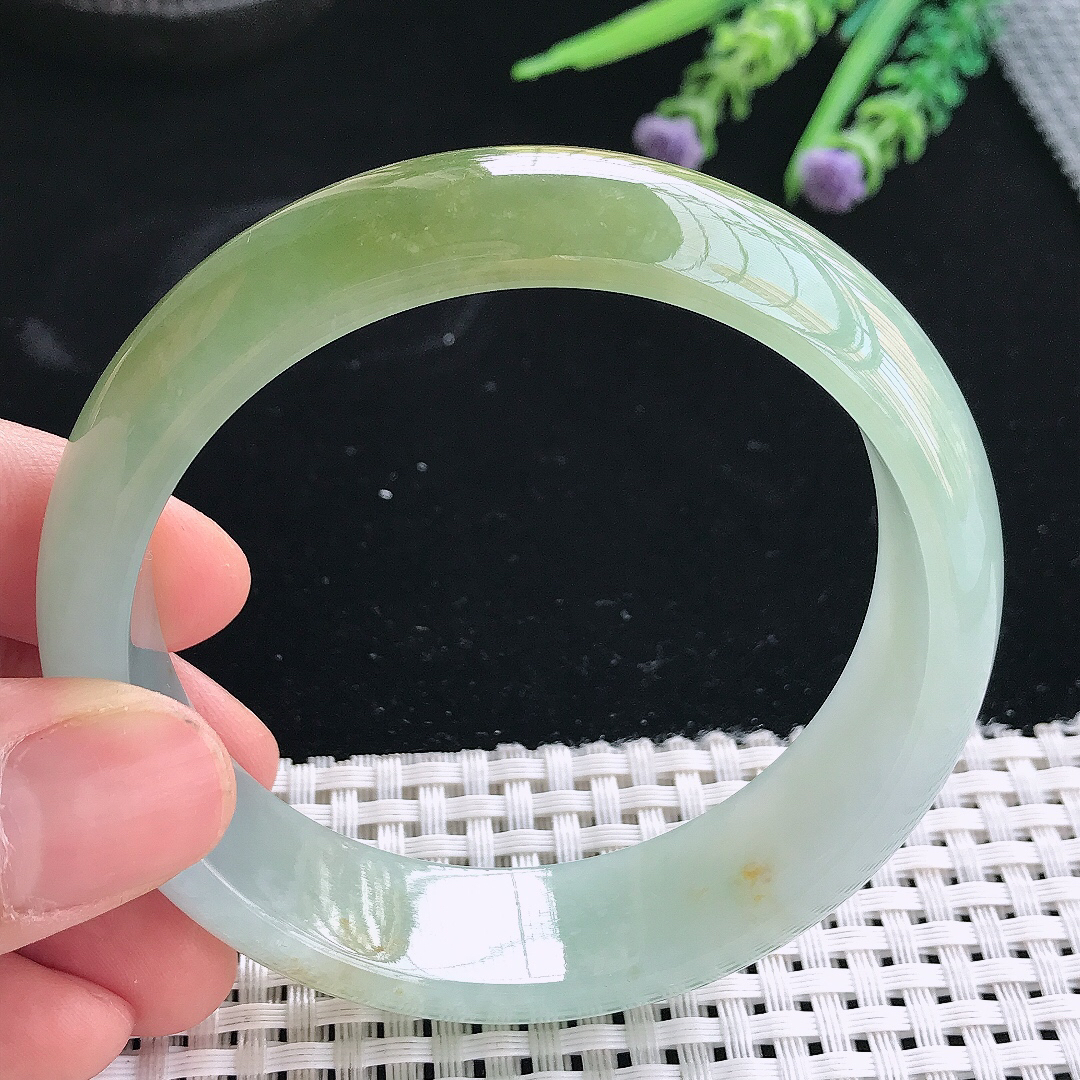 实拍天然翡翠59.5/16.8/7.8轮胎镯老坑冰胶水灵飘黄翡手镯翡翠玉镯手环