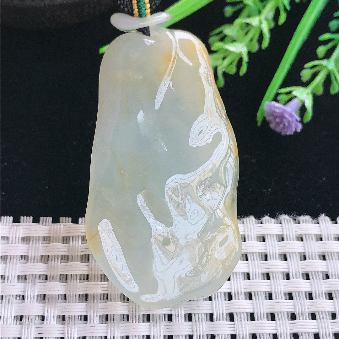 实拍A货翡翠54/30.8/8.6老坑冰胶果冻飘黄翡大日如来佛祖吊坠翡翠挂件