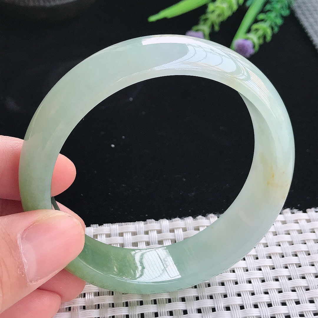 实拍天然翡翠59.5/16.8/7.8轮胎镯老坑冰胶水灵飘黄翡手镯翡翠玉镯手环