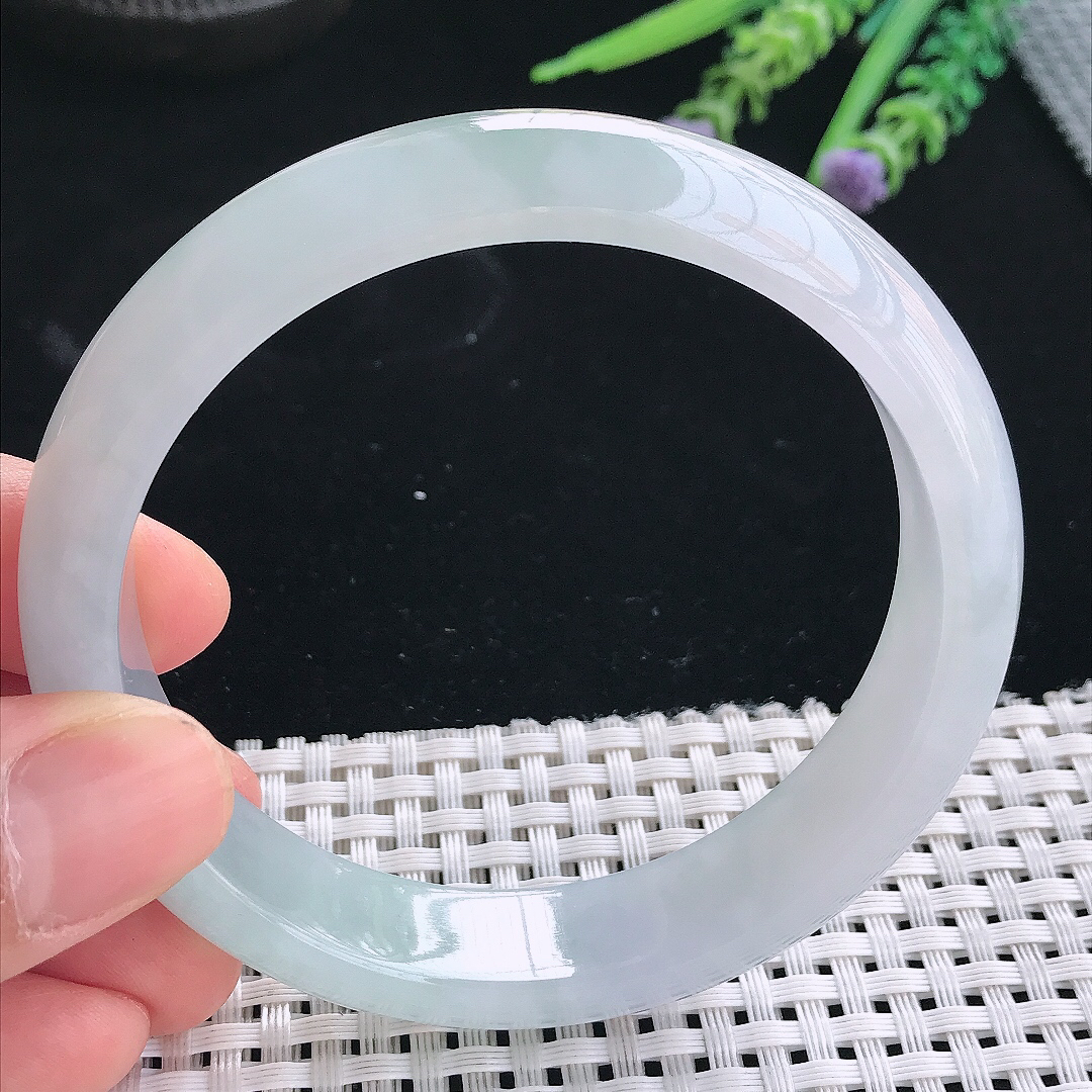 实拍天然翡翠61/14/7.8大圈口老坑冰胶水灵晴底手镯翡翠玉镯手环