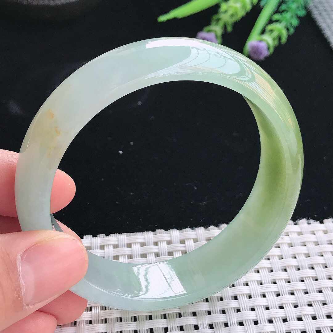 实拍天然翡翠59.5/16.8/7.8轮胎镯老坑冰胶水灵飘黄翡手镯翡翠玉镯手环