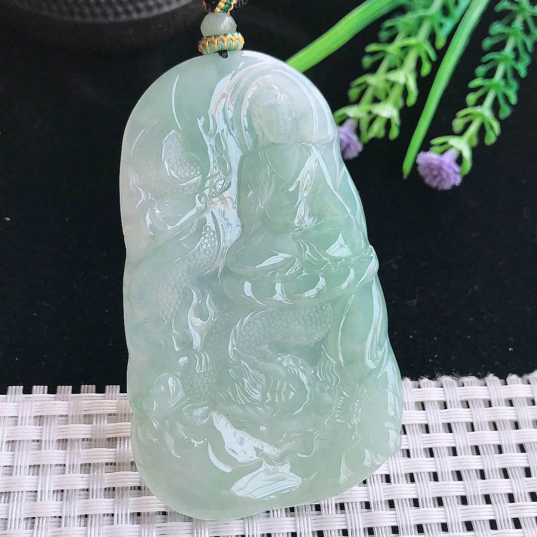 实拍A货翡翠73.8/44.5/5.5老坑冰胶果冻阿弥陀佛吊坠翡翠挂件