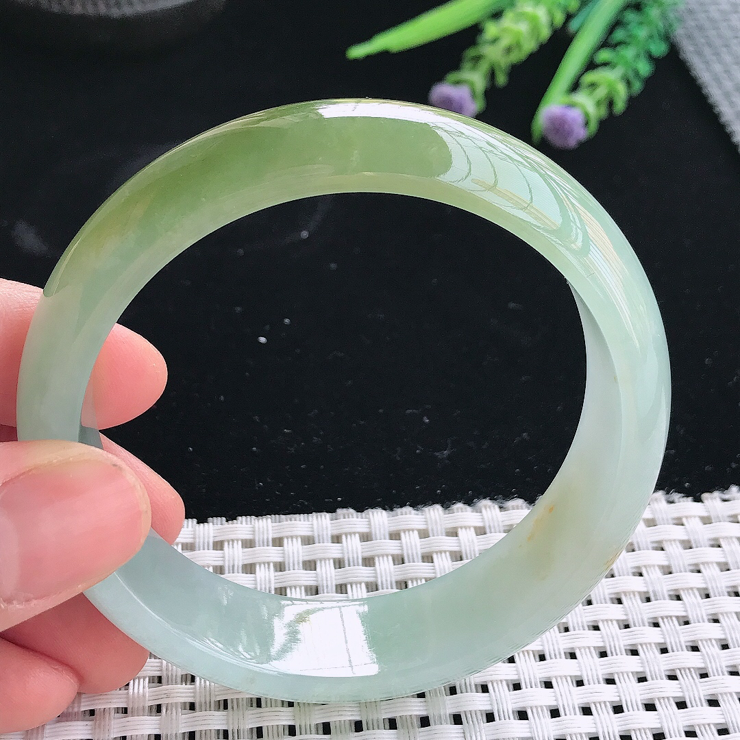 实拍天然翡翠59.5/16.8/7.8轮胎镯老坑冰胶水灵飘黄翡手镯翡翠玉镯手环