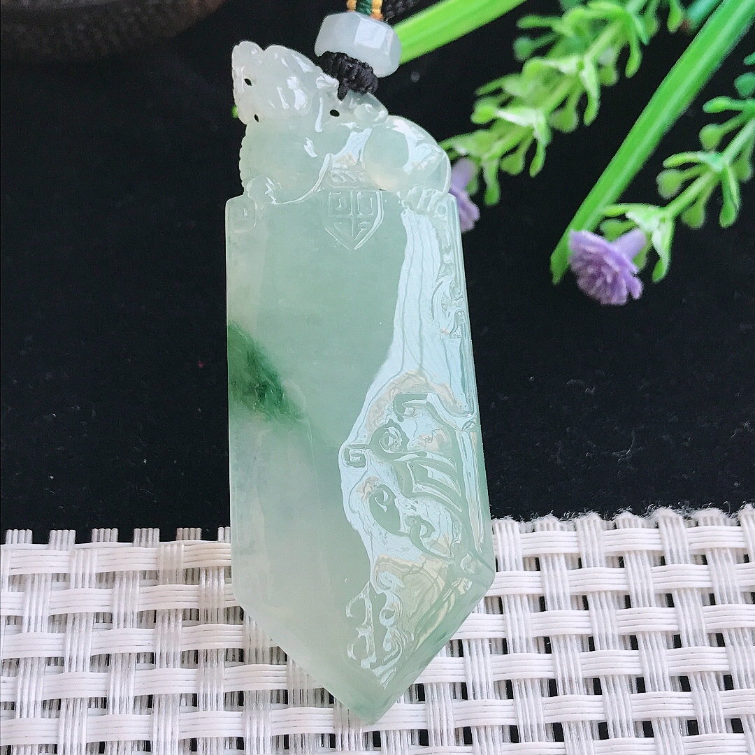 实拍A货翡翠63/24.5/5.6老坑冰胶果冻冰飘花无事牌吊坠翡翠挂件