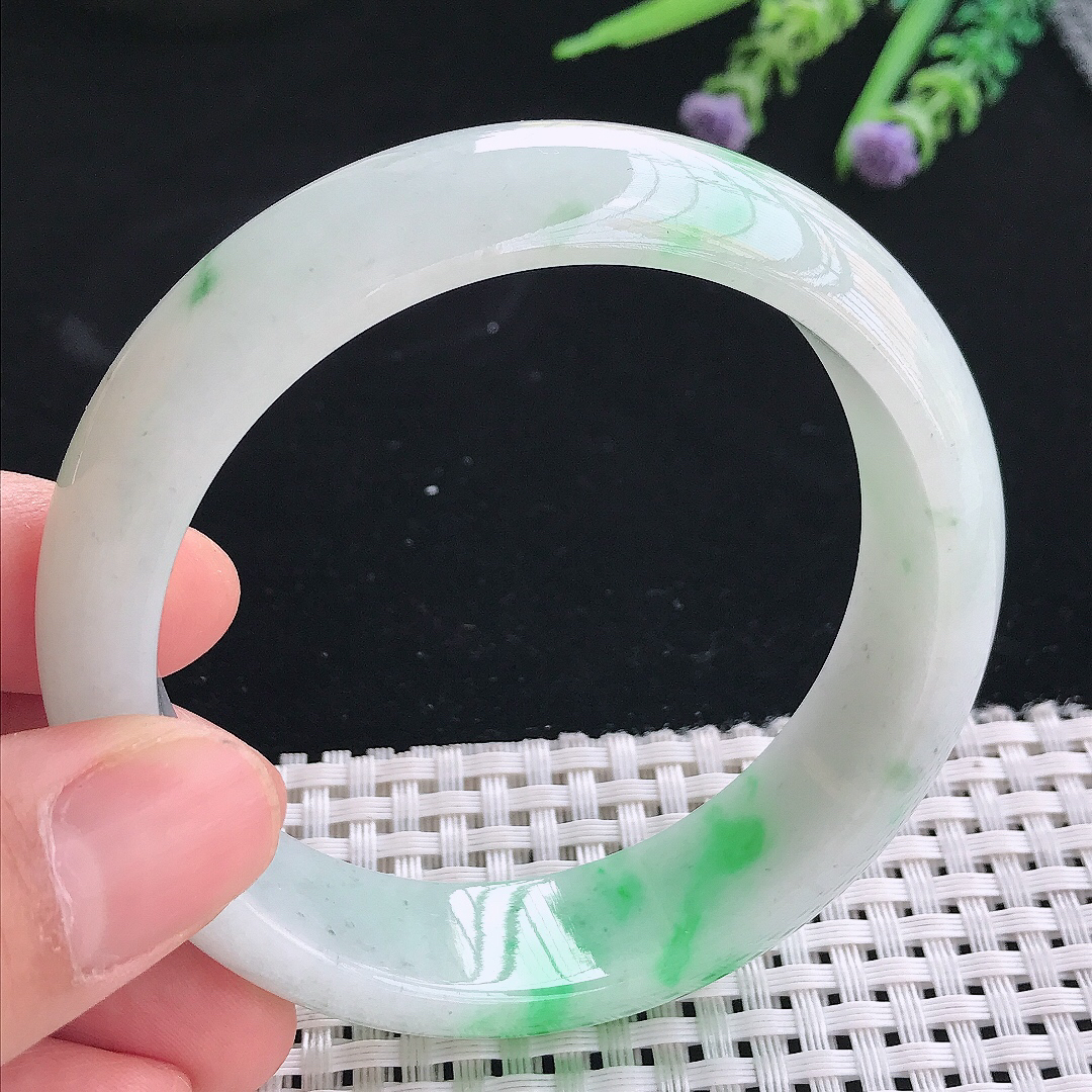 实拍天然翡翠58.5/16.4/8.2老坑冰润飘阳绿轮胎手镯翡翠玉镯手环