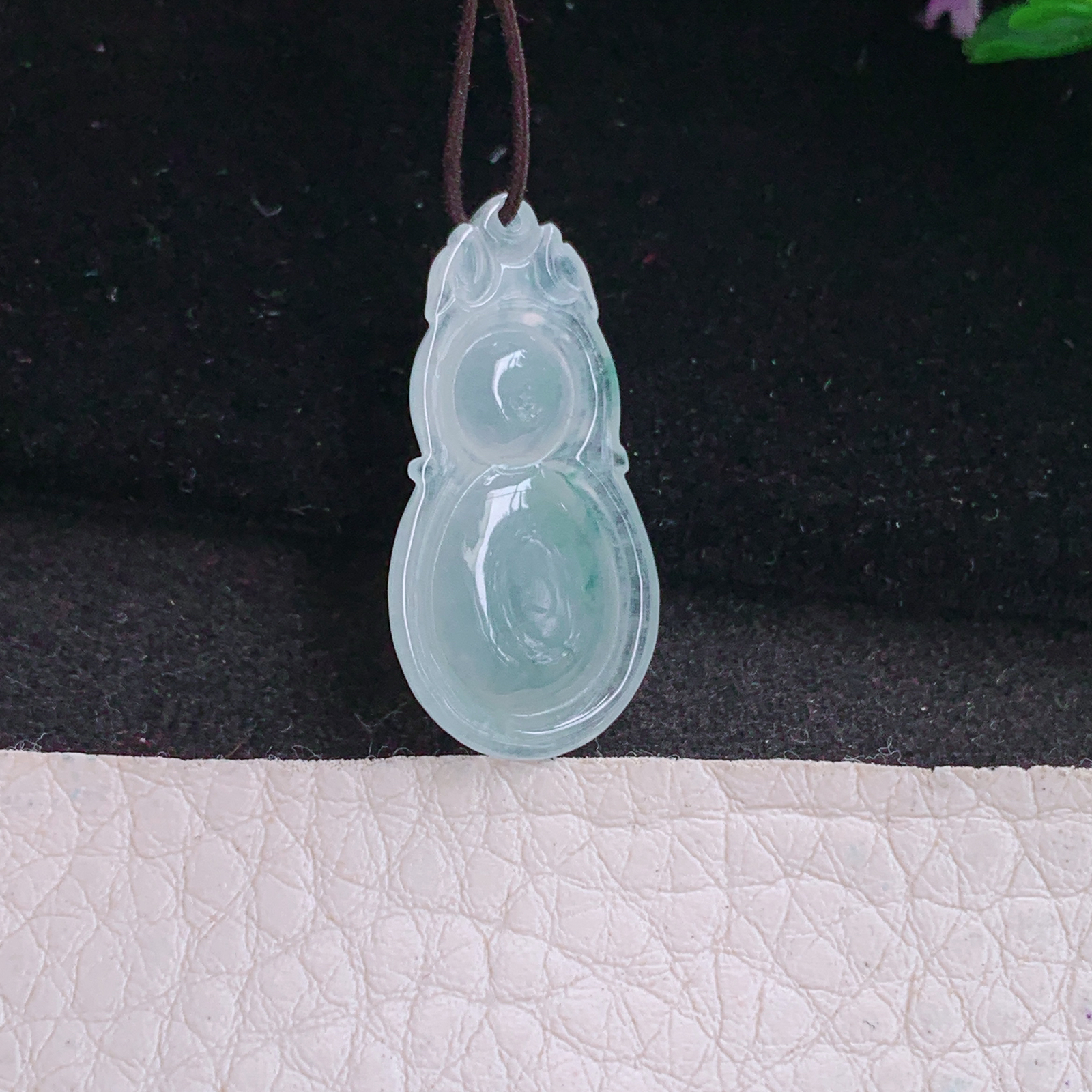 gp实拍26.7*14*6缅甸天然翡翠冰飘花饱满葫芦玉吊坠 宝宝款玉葫芦挂件