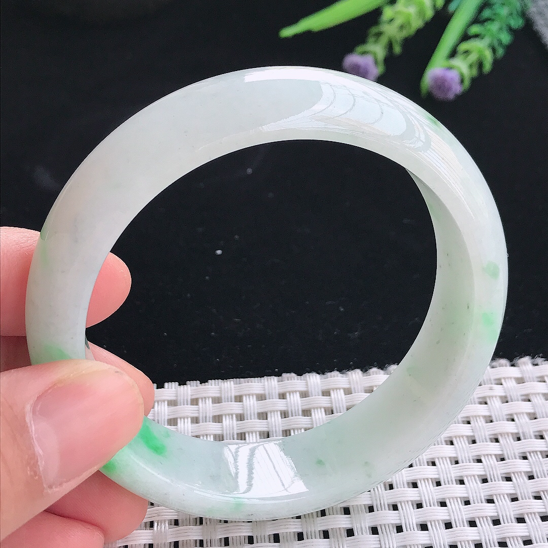 实拍天然翡翠58.5/16.4/8.2老坑冰润飘阳绿轮胎手镯翡翠玉镯手环