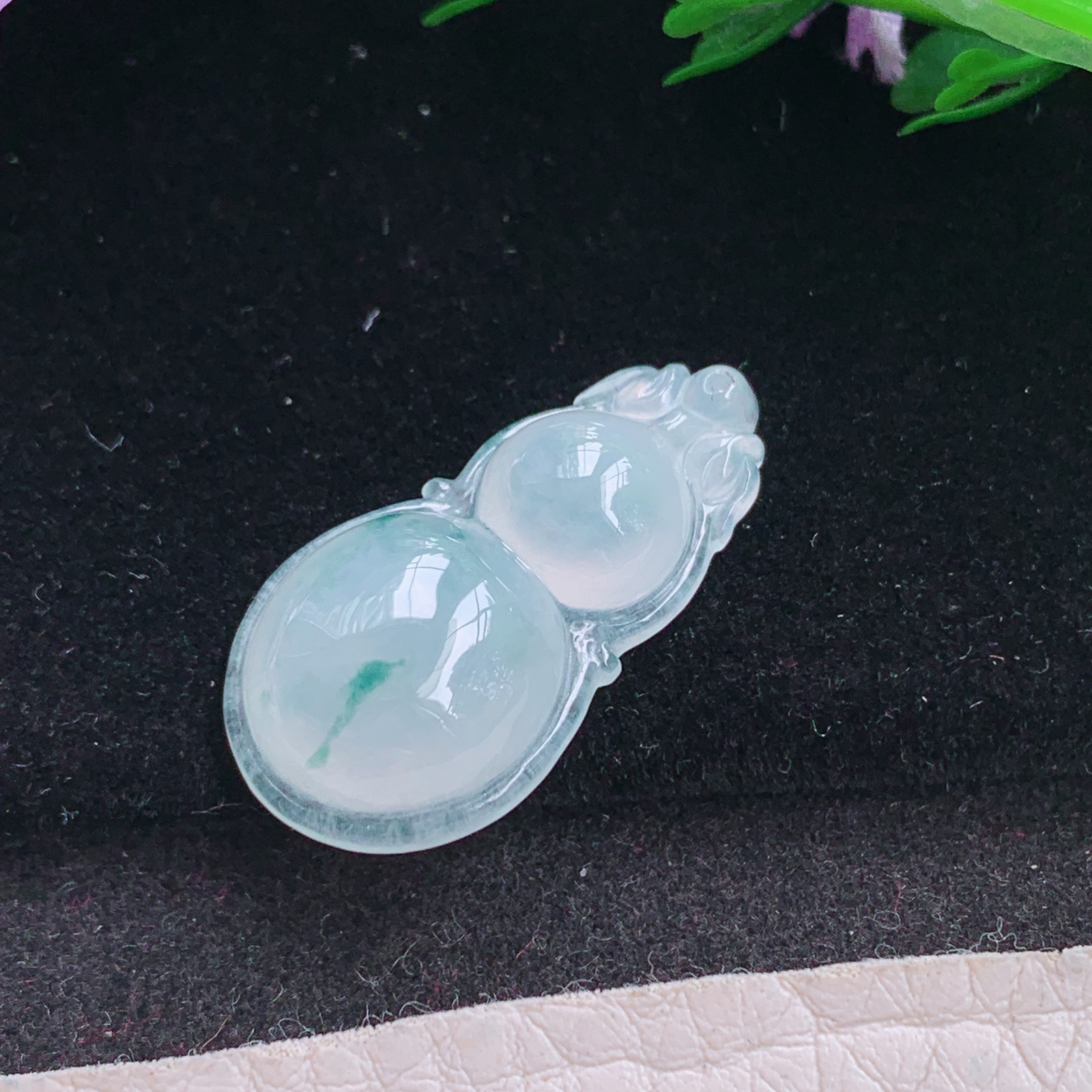 gp实拍26.7*14*6缅甸天然翡翠冰飘花饱满葫芦玉吊坠 宝宝款玉葫芦挂件