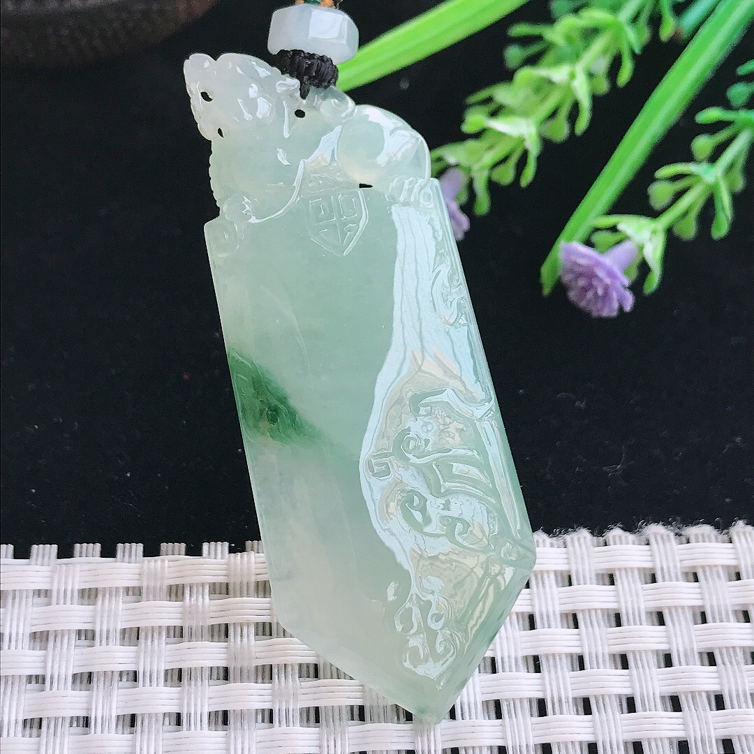 实拍A货翡翠63/24.5/5.6老坑冰胶果冻冰飘花无事牌吊坠翡翠挂件