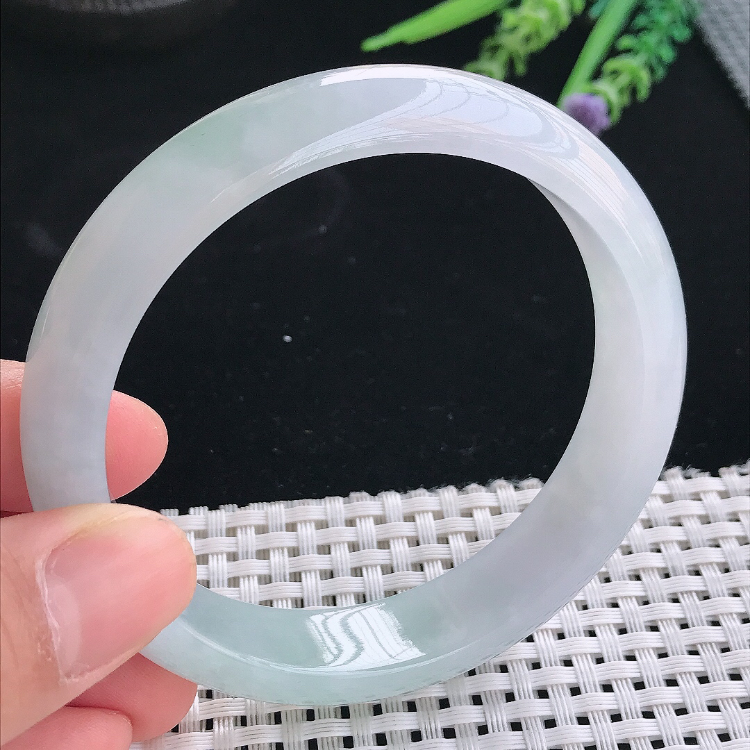 实拍天然翡翠61/14/7.8大圈口老坑冰胶水灵晴底手镯翡翠玉镯手环