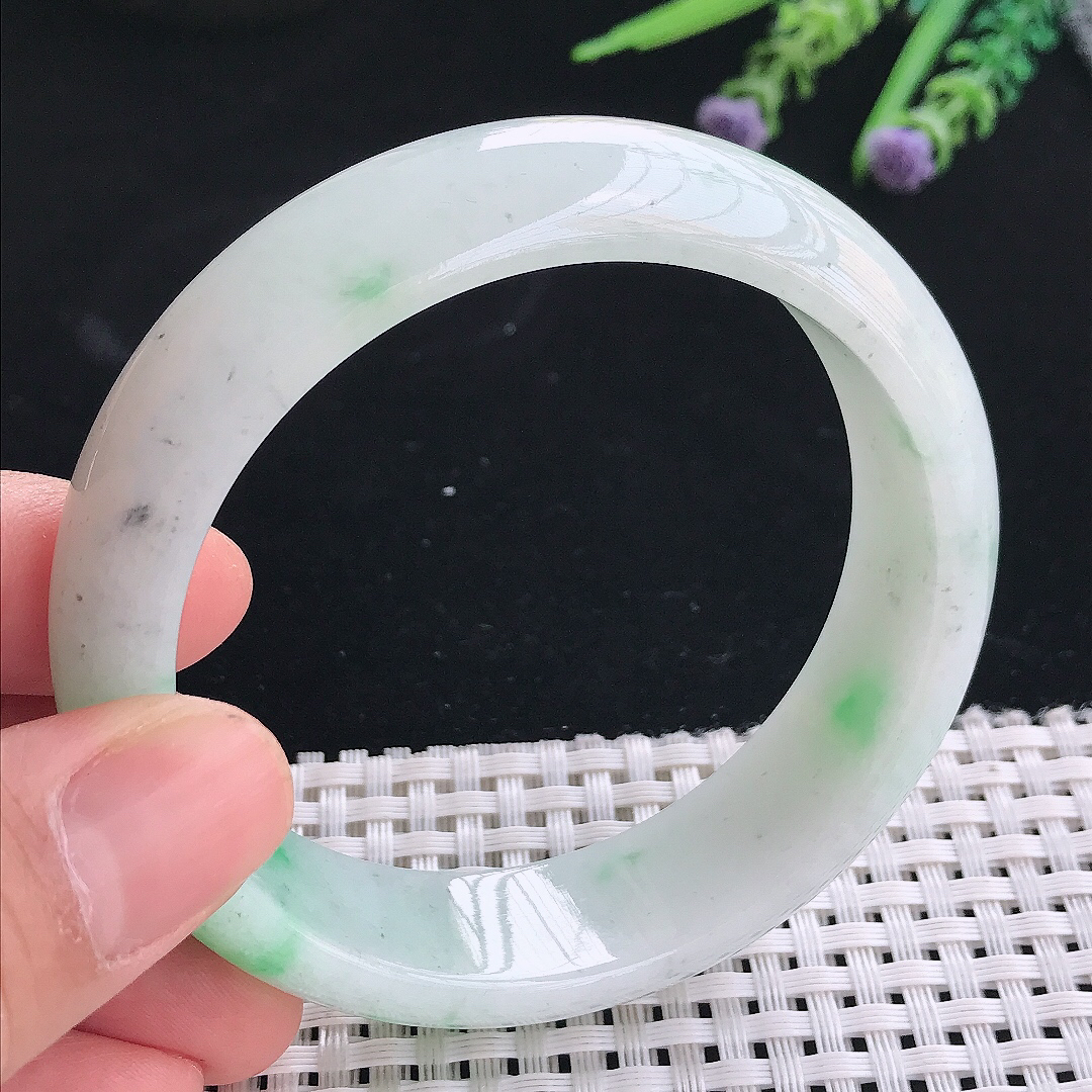 实拍天然翡翠58.5/16.4/8.2老坑冰润飘阳绿轮胎手镯翡翠玉镯手环