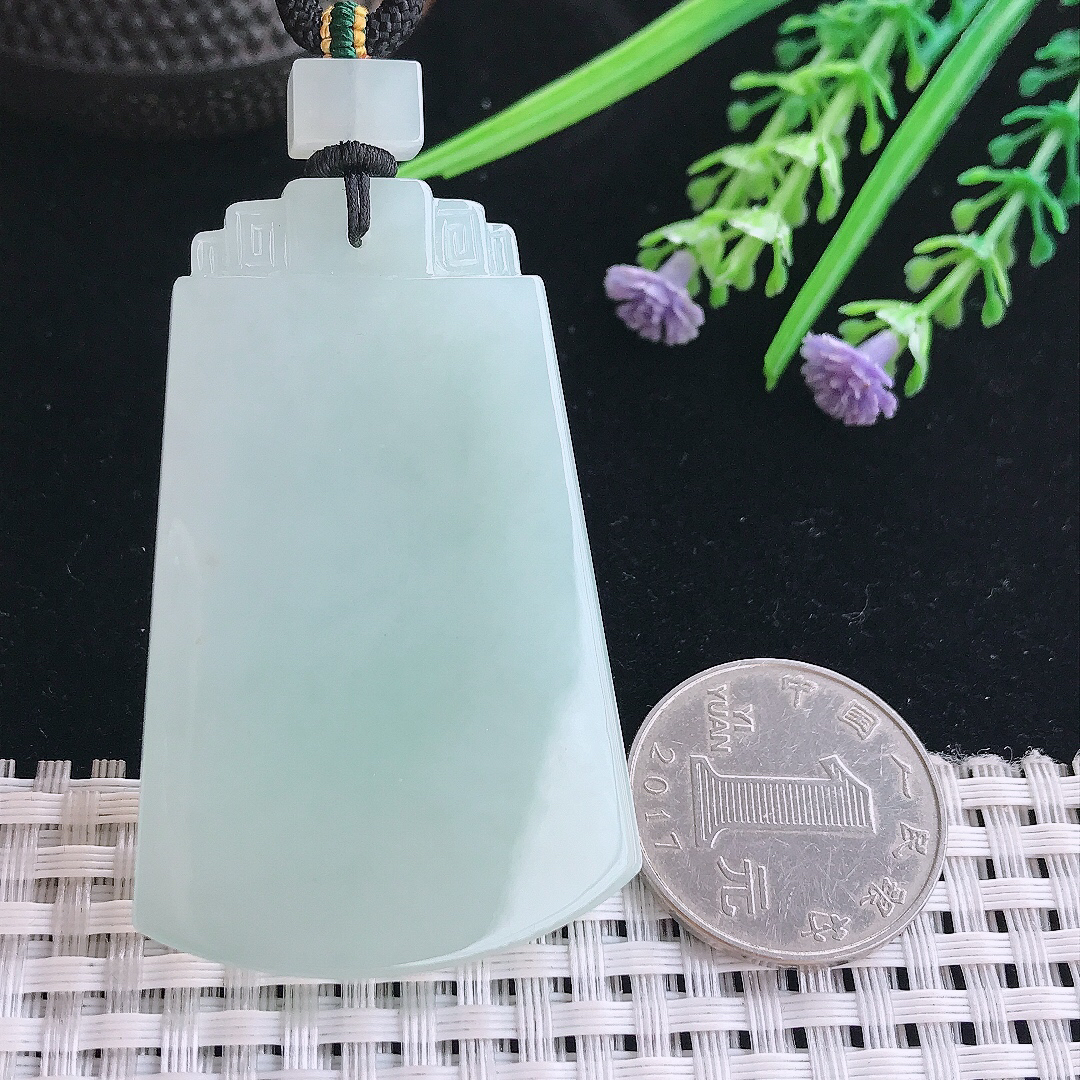 实拍A货翡翠55.8/35.5/6老坑秀气冰润起胶晴底无事牌吊坠翡翠挂件
