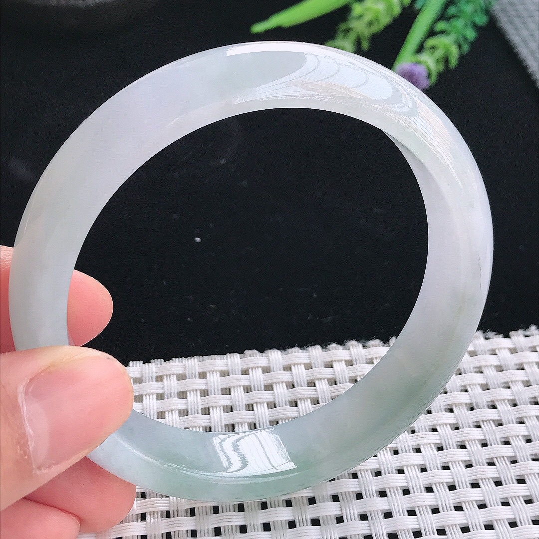 实拍天然翡翠61/14/7.8大圈口老坑冰胶水灵晴底手镯翡翠玉镯手环