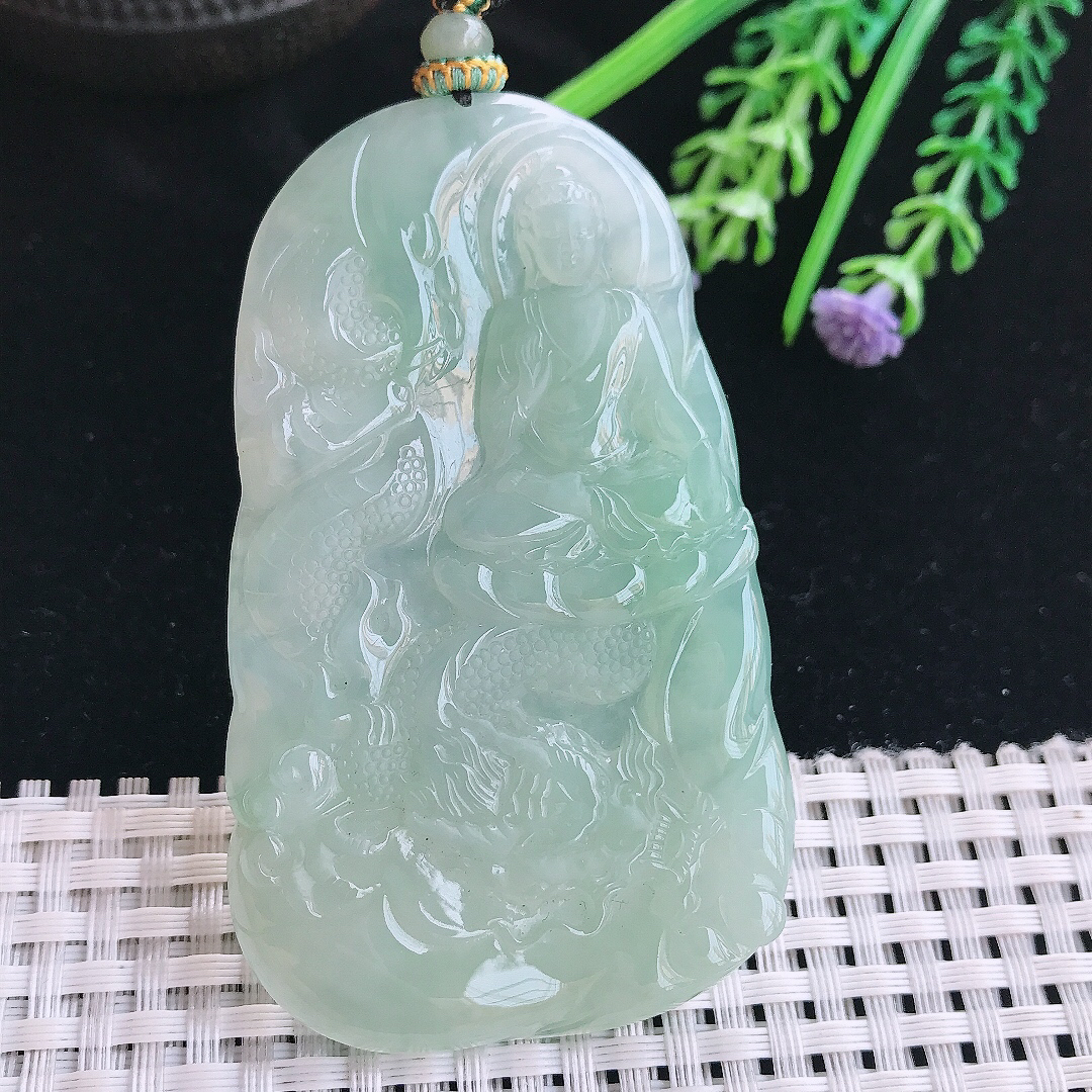 实拍A货翡翠73.8/44.5/5.5老坑冰胶果冻阿弥陀佛吊坠翡翠挂件