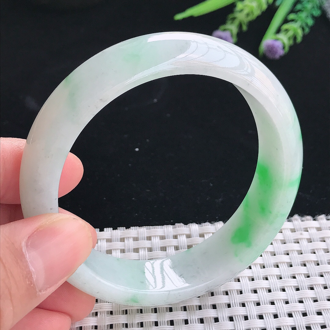 实拍天然翡翠58.5/16.4/8.2老坑冰润飘阳绿轮胎手镯翡翠玉镯手环