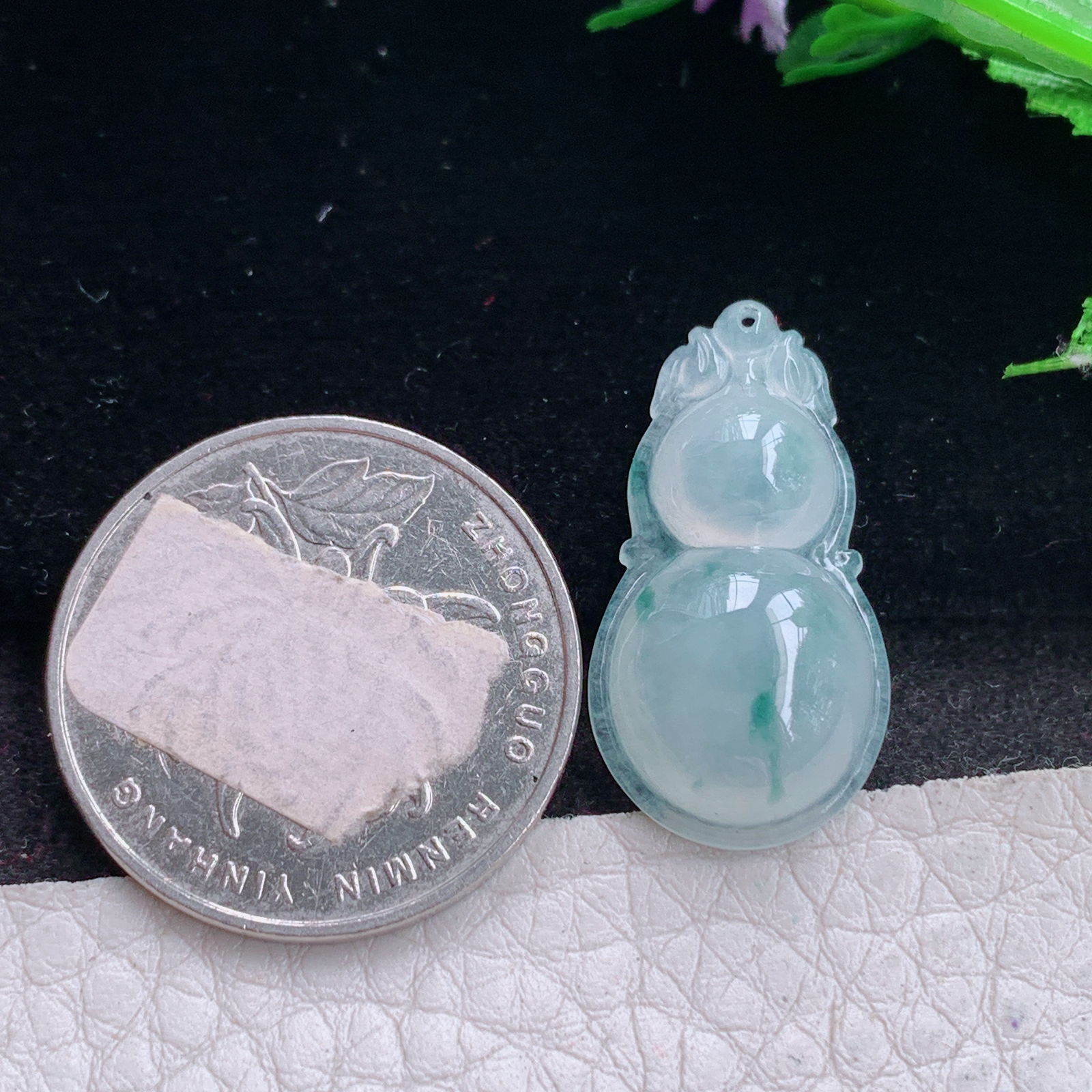 gp实拍26.7*14*6缅甸天然翡翠冰飘花饱满葫芦玉吊坠 宝宝款玉葫芦挂件