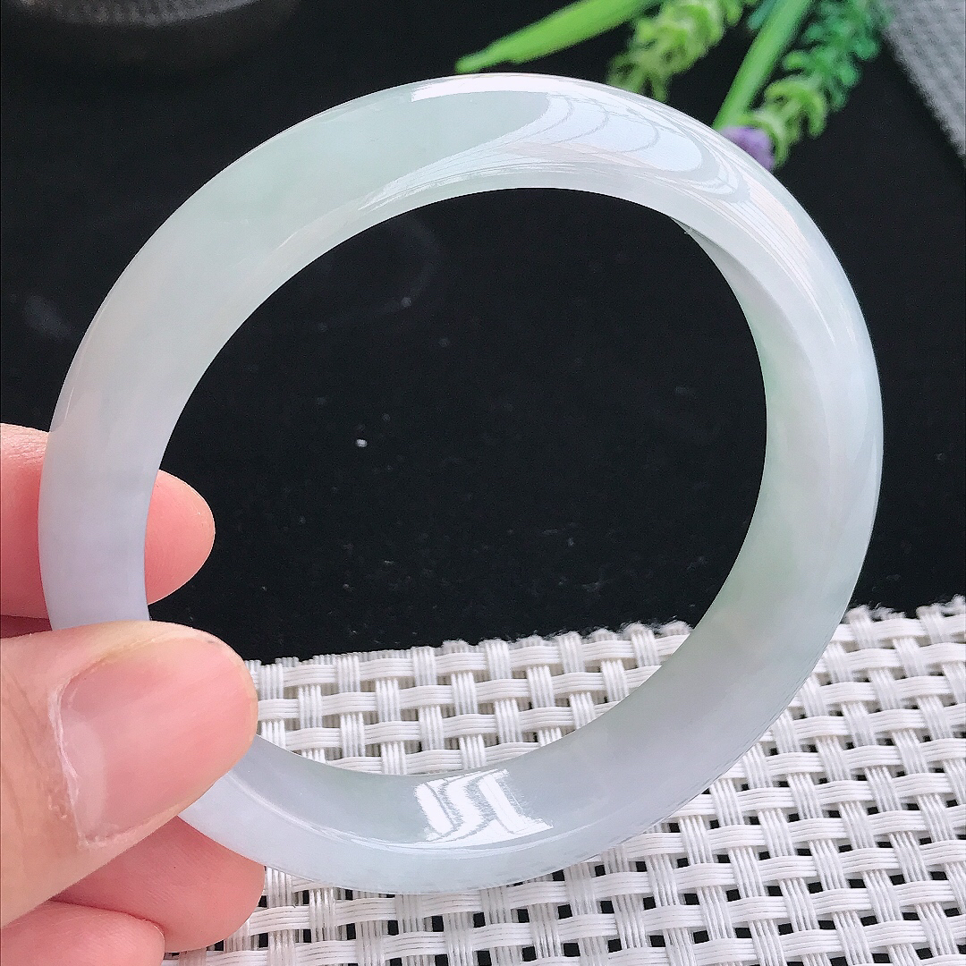 实拍天然翡翠61/14/7.8大圈口老坑冰胶水灵晴底手镯翡翠玉镯手环