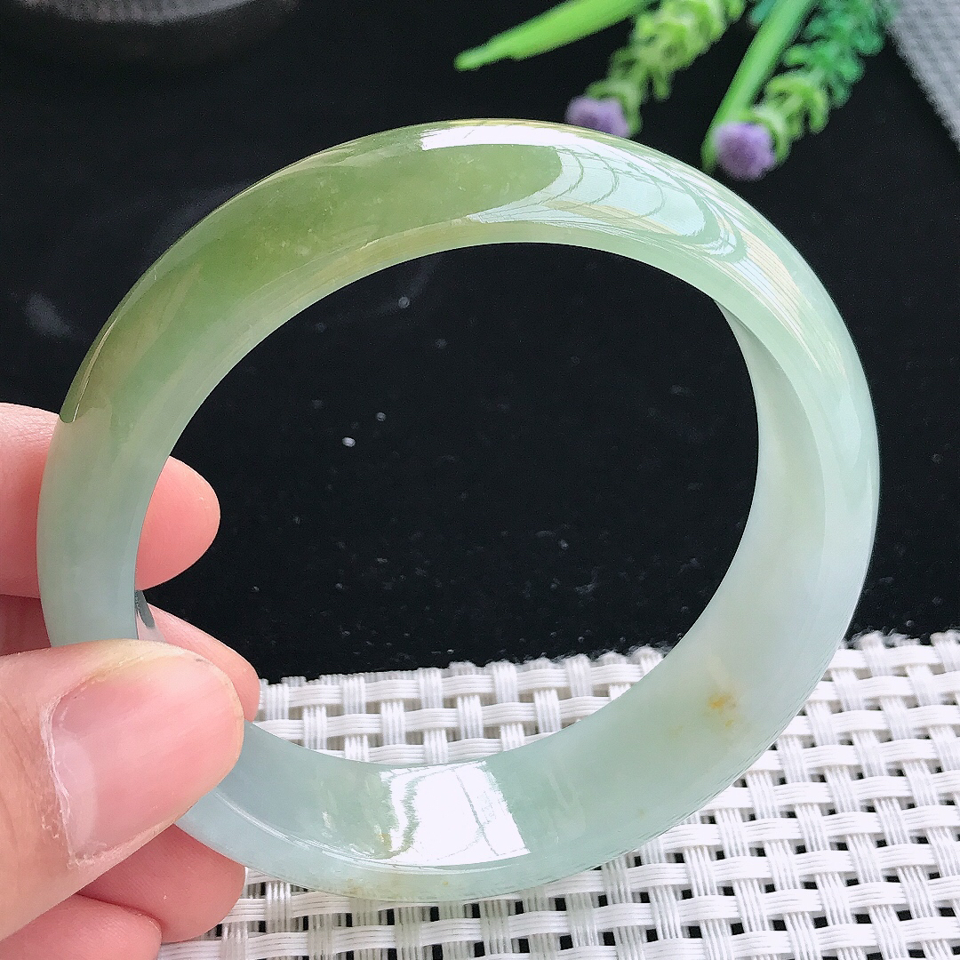 实拍天然翡翠59.5/16.8/7.8轮胎镯老坑冰胶水灵飘黄翡手镯翡翠玉镯手环