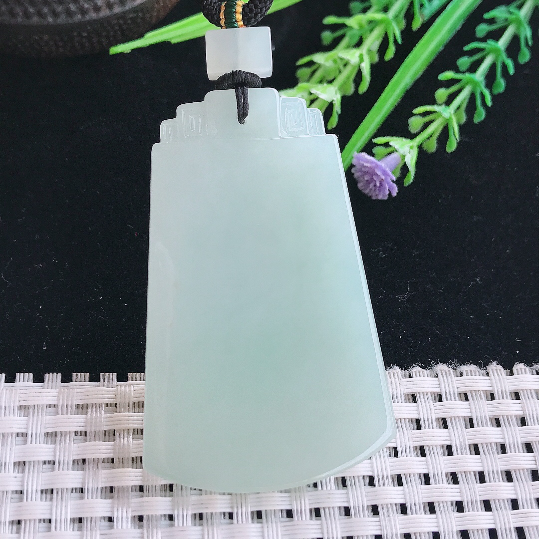 实拍A货翡翠55.8/35.5/6老坑秀气冰润起胶晴底无事牌吊坠翡翠挂件