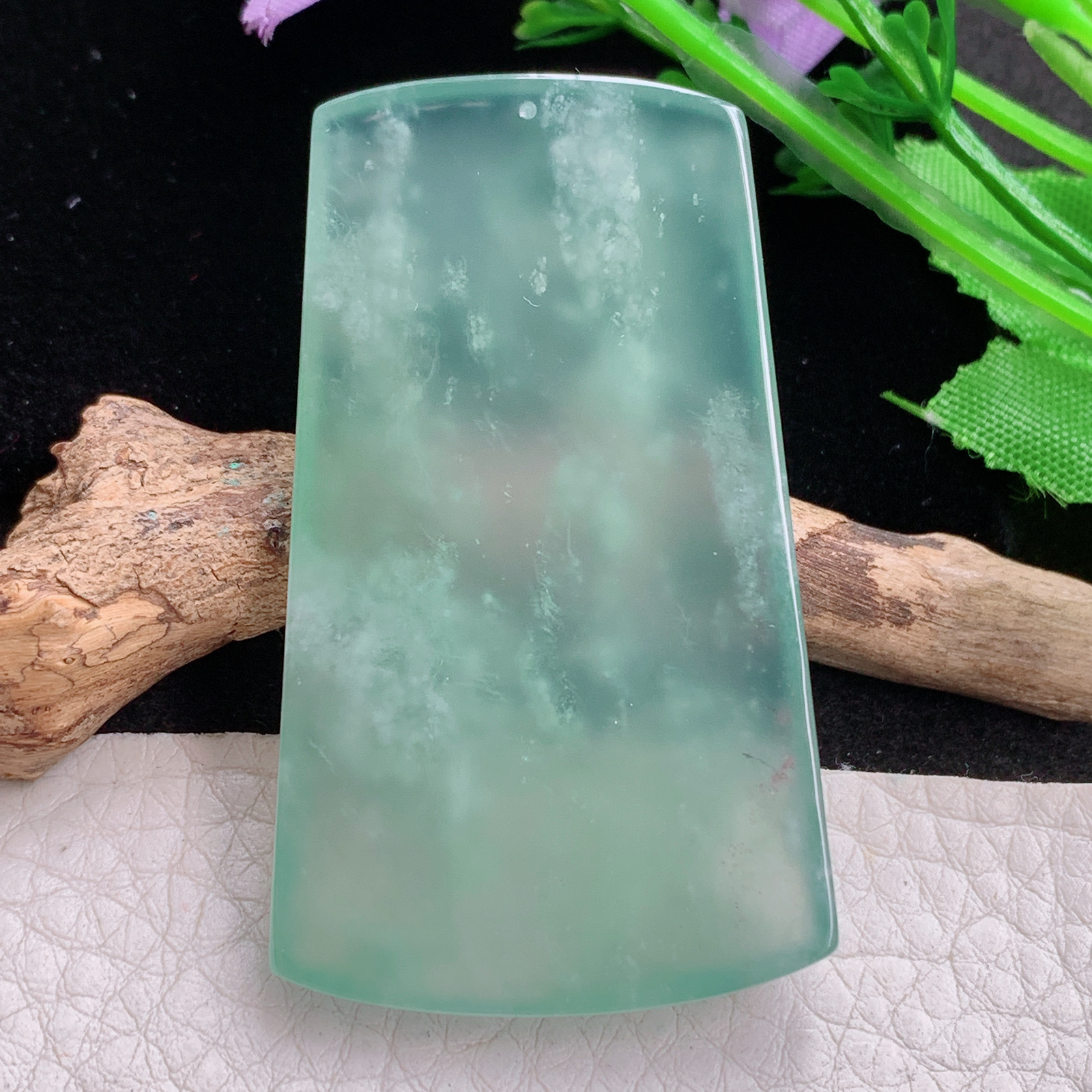 sx实拍54.6*32.8*6.7缅甸天然翡翠冰晴飘雪花绵山水 大好河山玉项坠 玉挂件