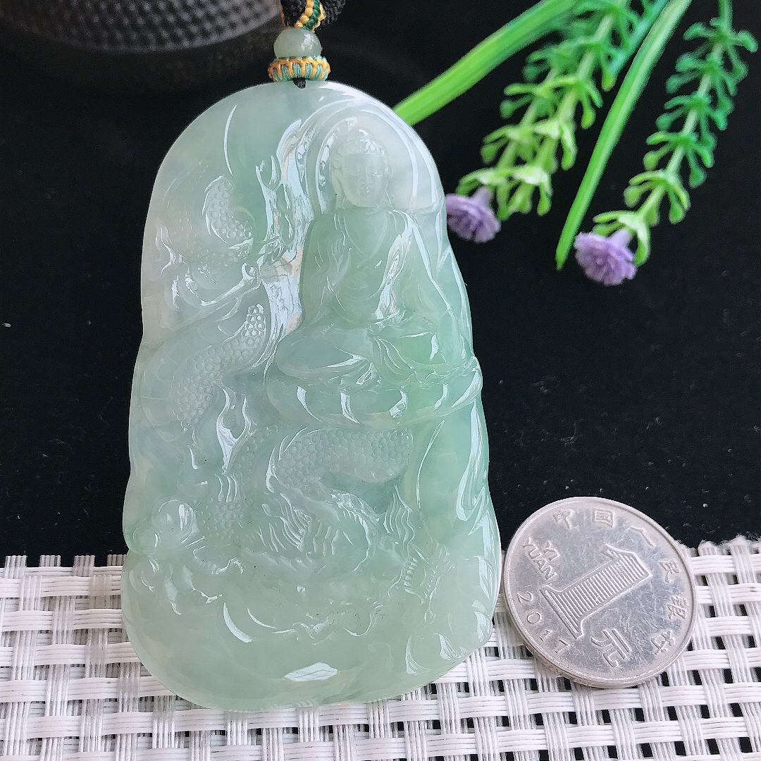 实拍A货翡翠73.8/44.5/5.5老坑冰胶果冻阿弥陀佛吊坠翡翠挂件